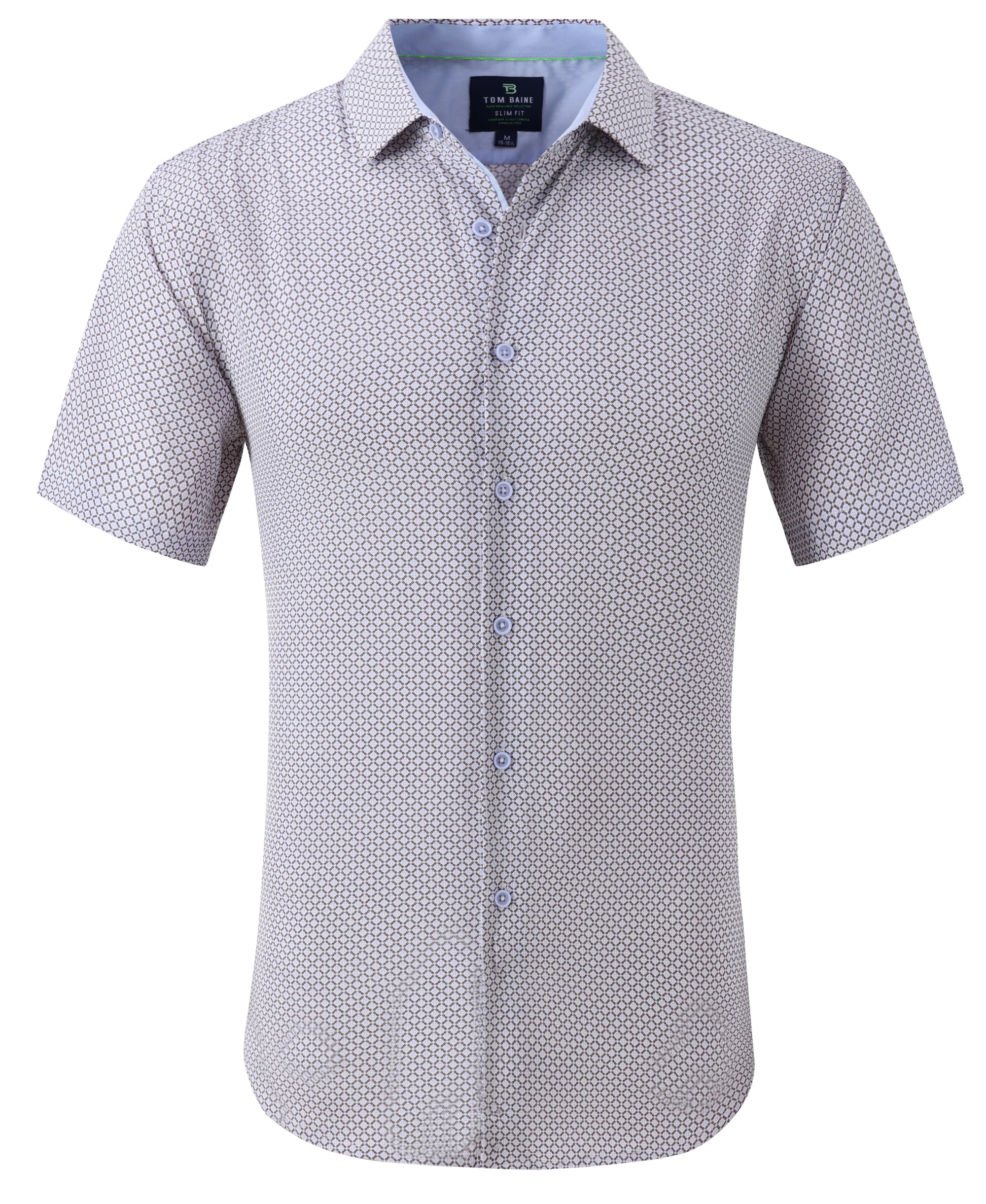 Men's Geometric Slim Fit Performance Short Sleeve Gray White