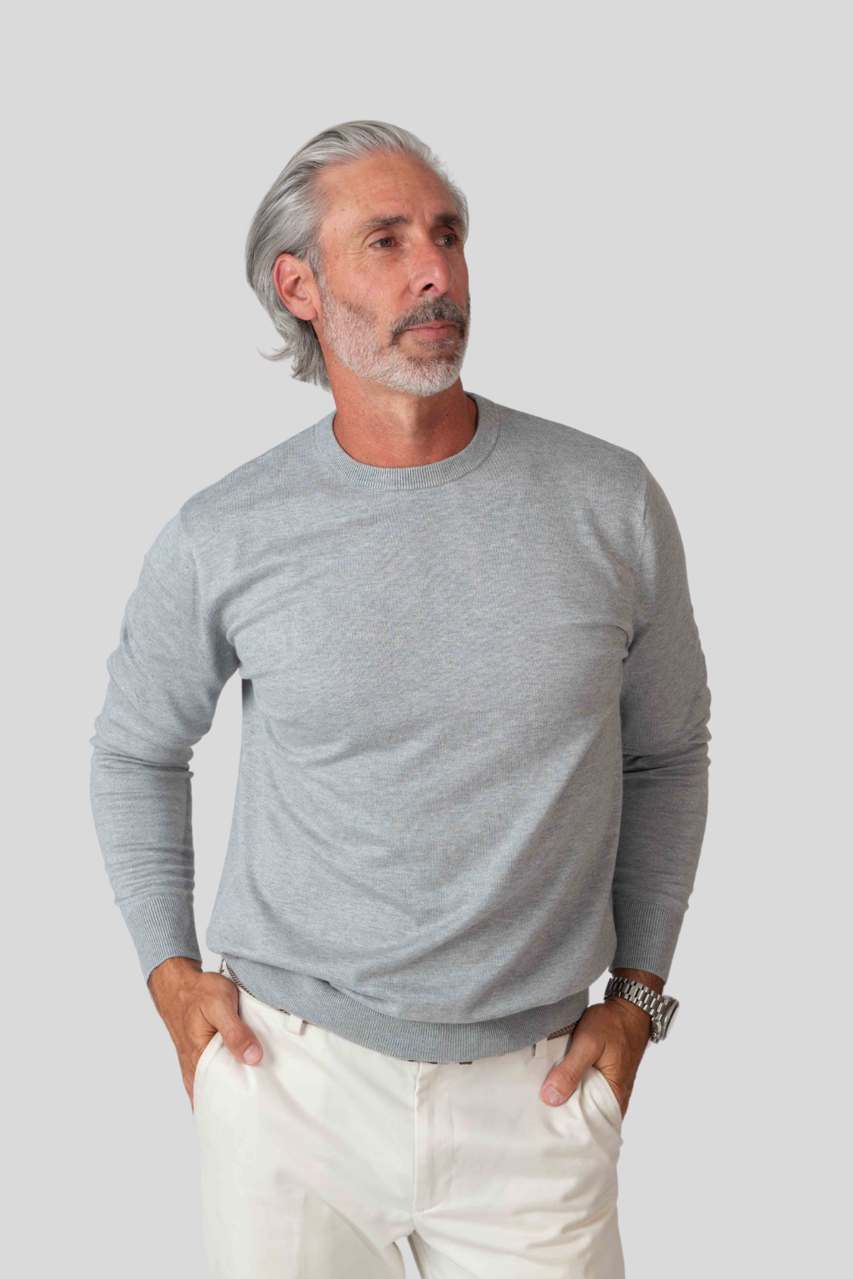 Cashmere Feel Crewneck Sweater(Sliver)
