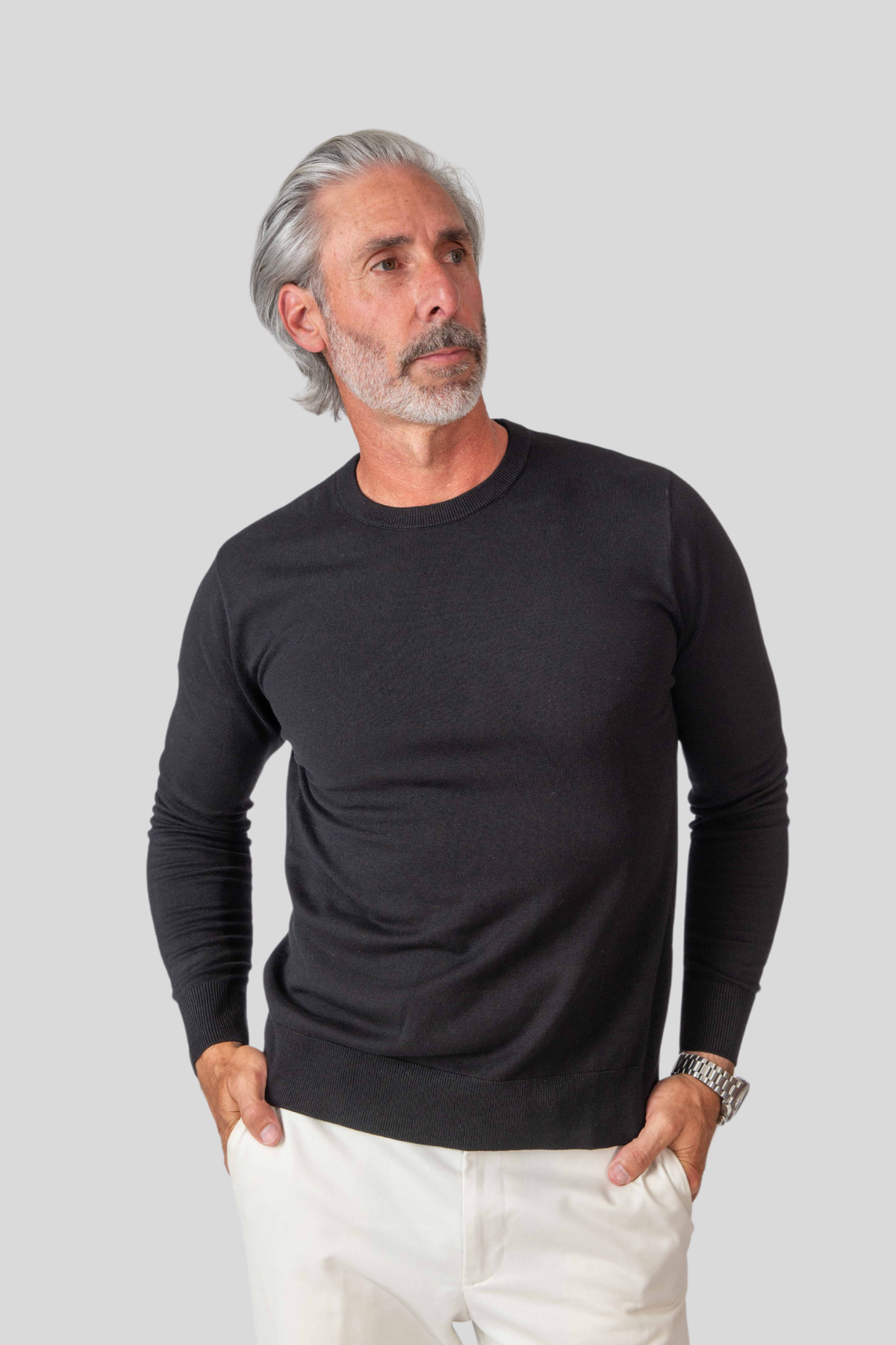Cashmere Feel Crewneck Sweater (Black)