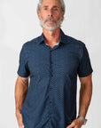 Men's Geometric Slim Fit Performance Short Sleeve Navy Blue