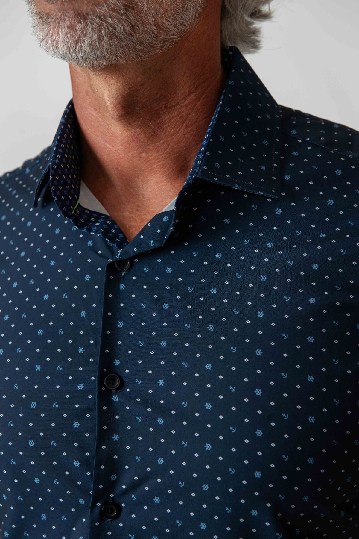 Men's Geometric Slim Fit Performance Short Sleeve Navy Blue