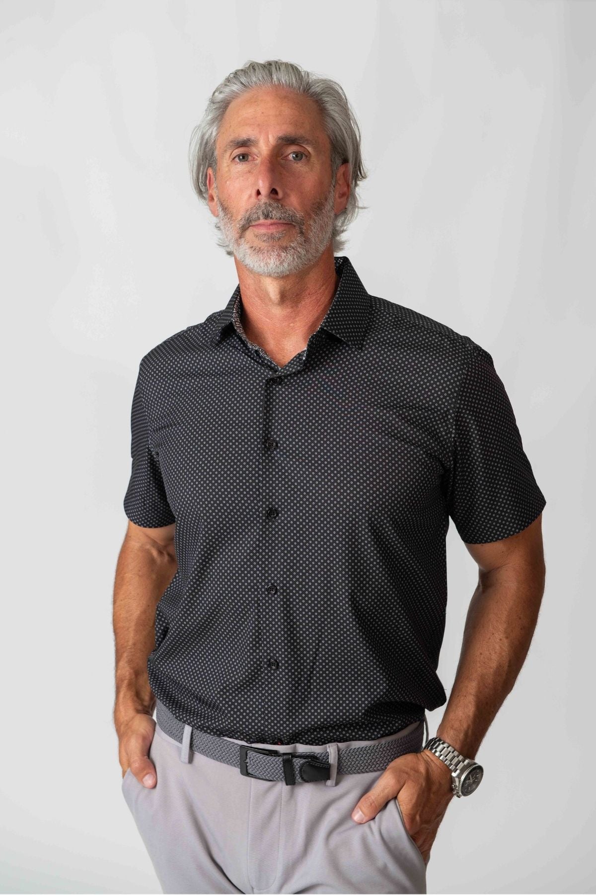 Men's Slim Fit Performance Black Stretch Short Sleeve