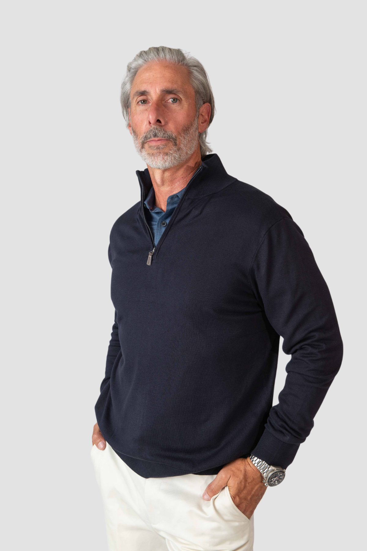 Cashmere Feel 1/4 Zip Sweater(Navy)
