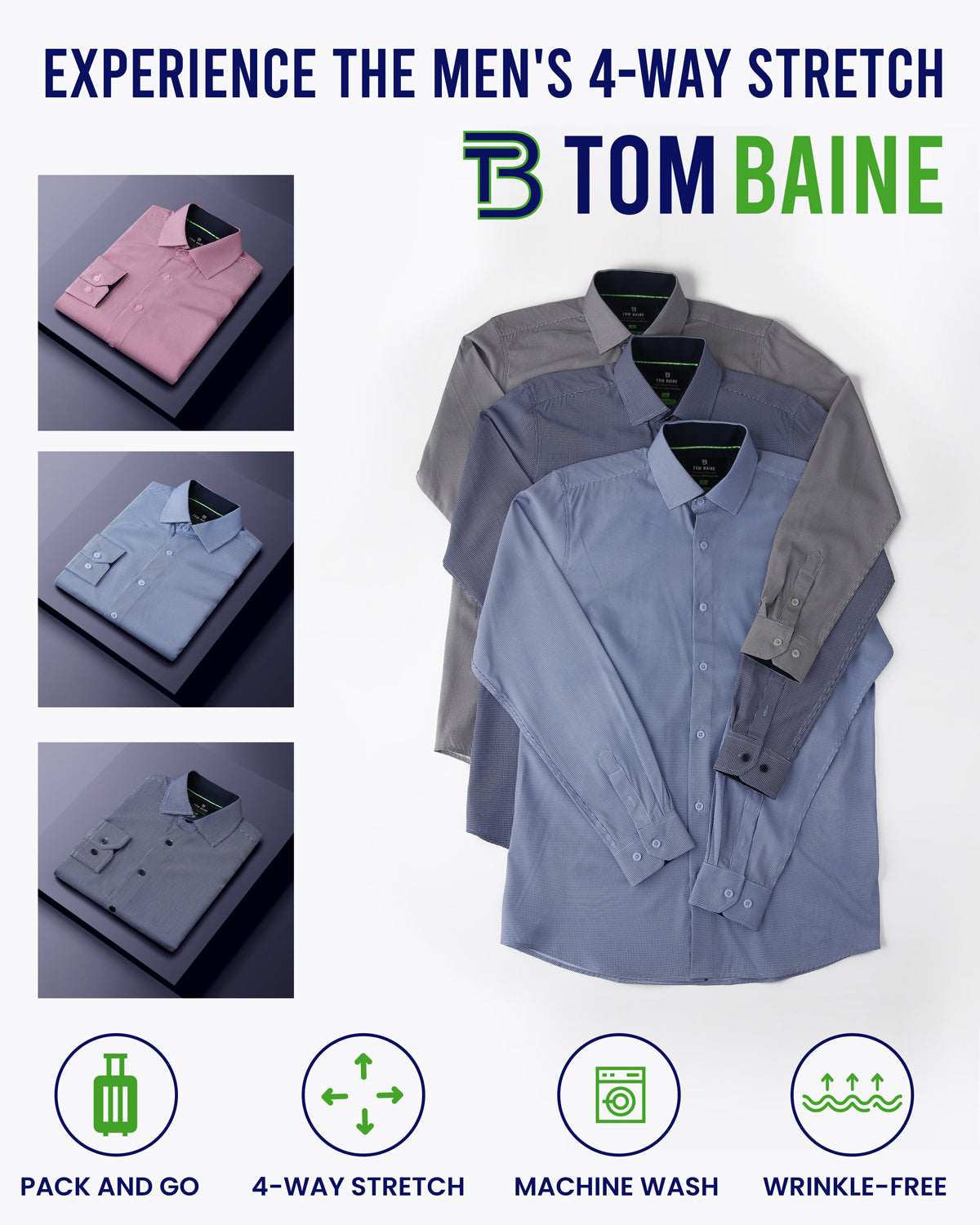 Men's Slim Fit Performance Long Sleeve Mini Plaid Shirt Navy