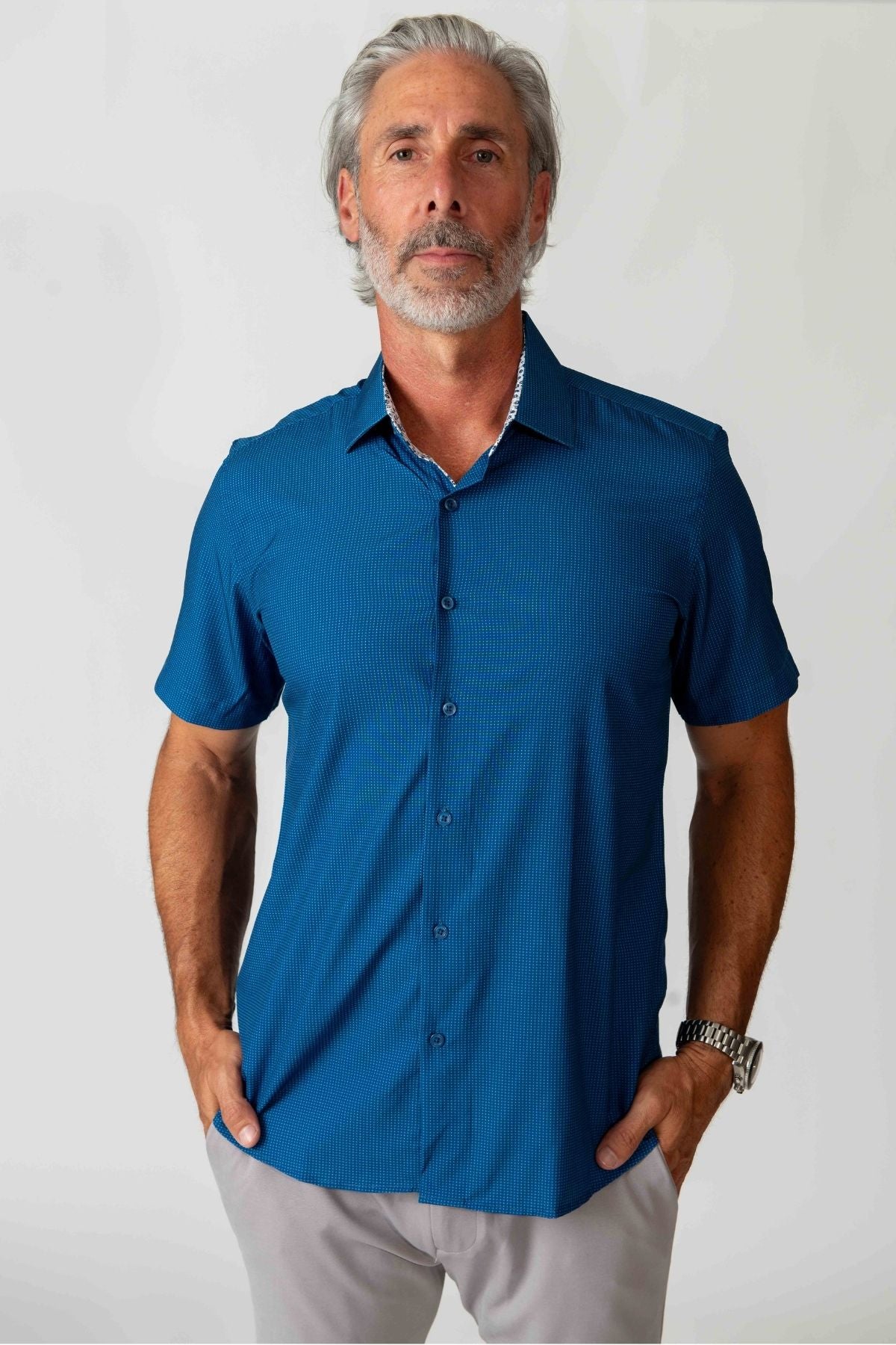 Men's Slim Fit Performance Stretch Short Sleeve Blue