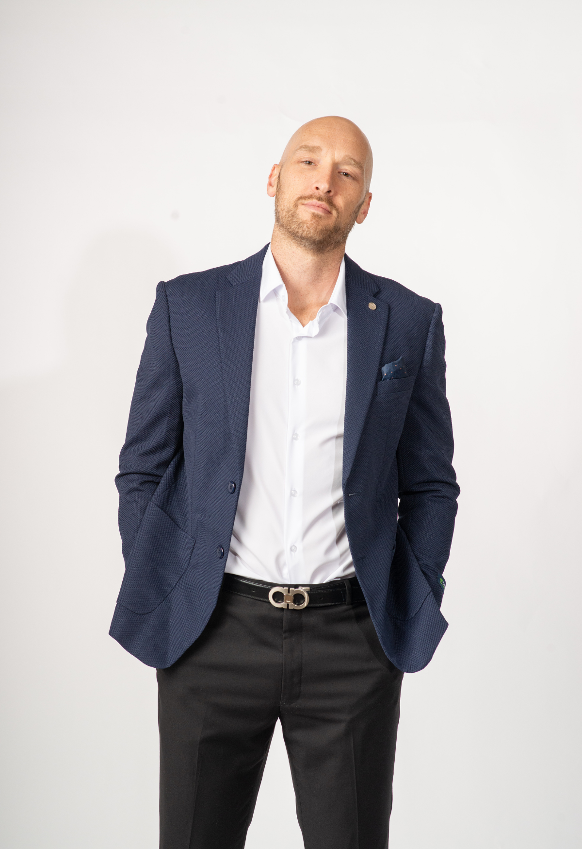 Men's Slim Fit Waffle Performance Stretch Solid Sport Coat Navy