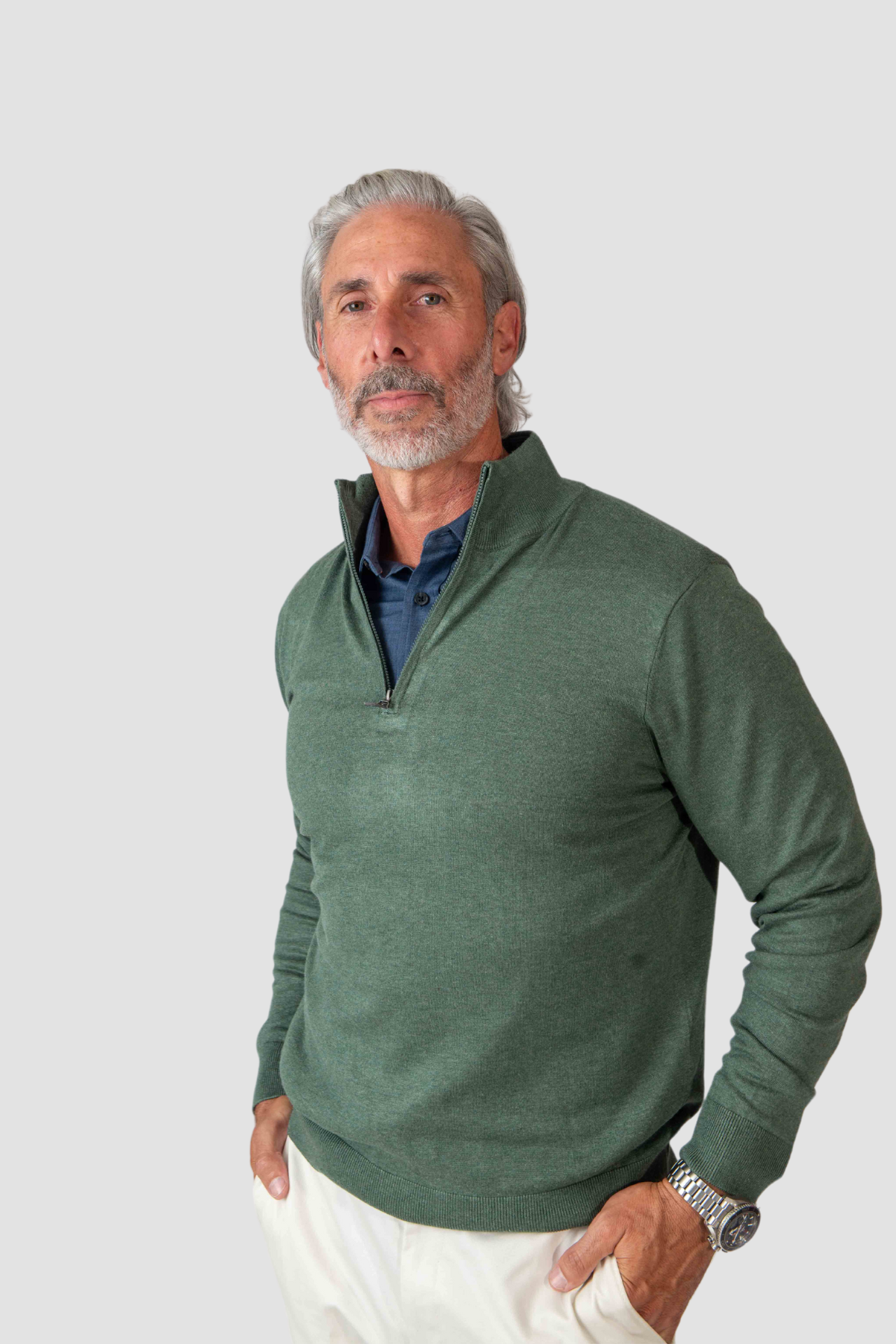 Cashmere Feel 1/4 Zip Sweater (Hunter)
