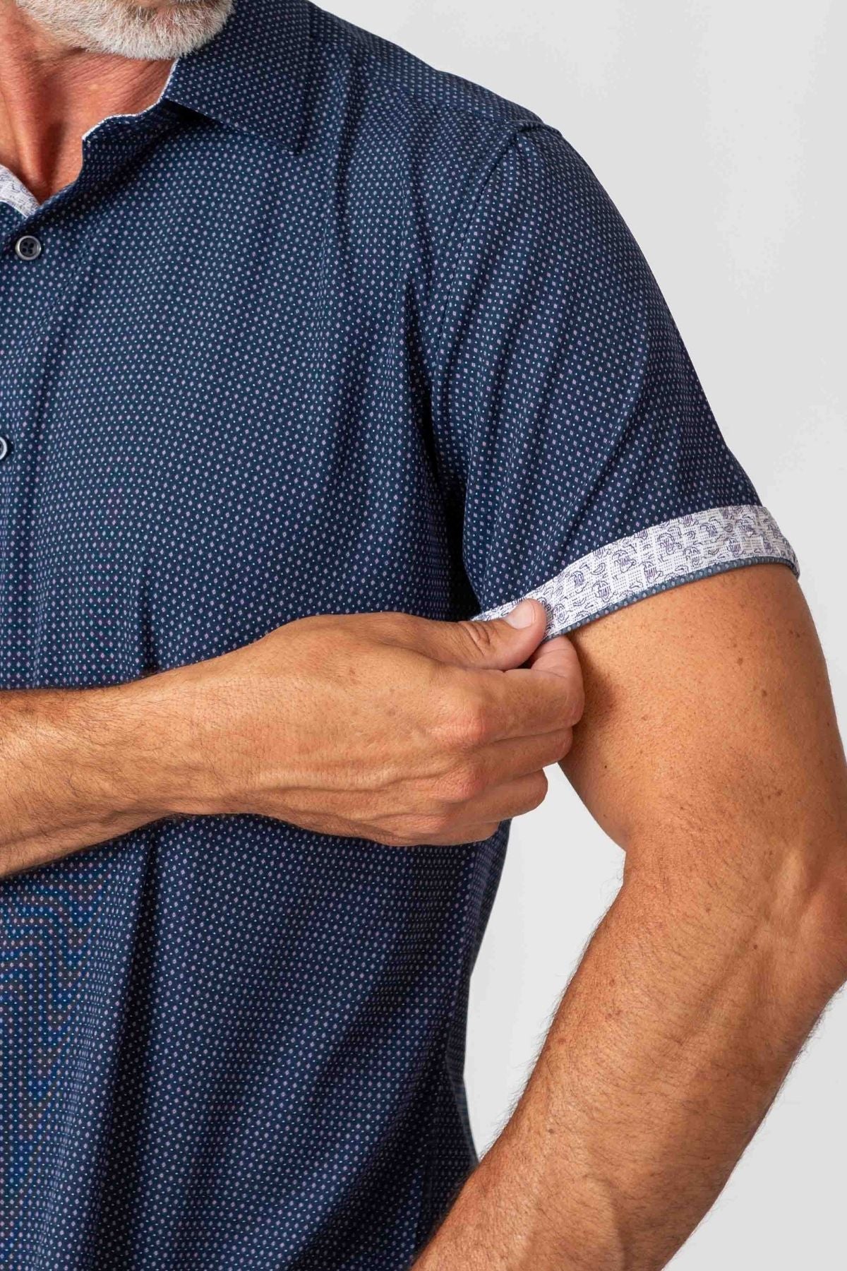 Men's Slim Fit Performance Stretch Navy Short Sleeve