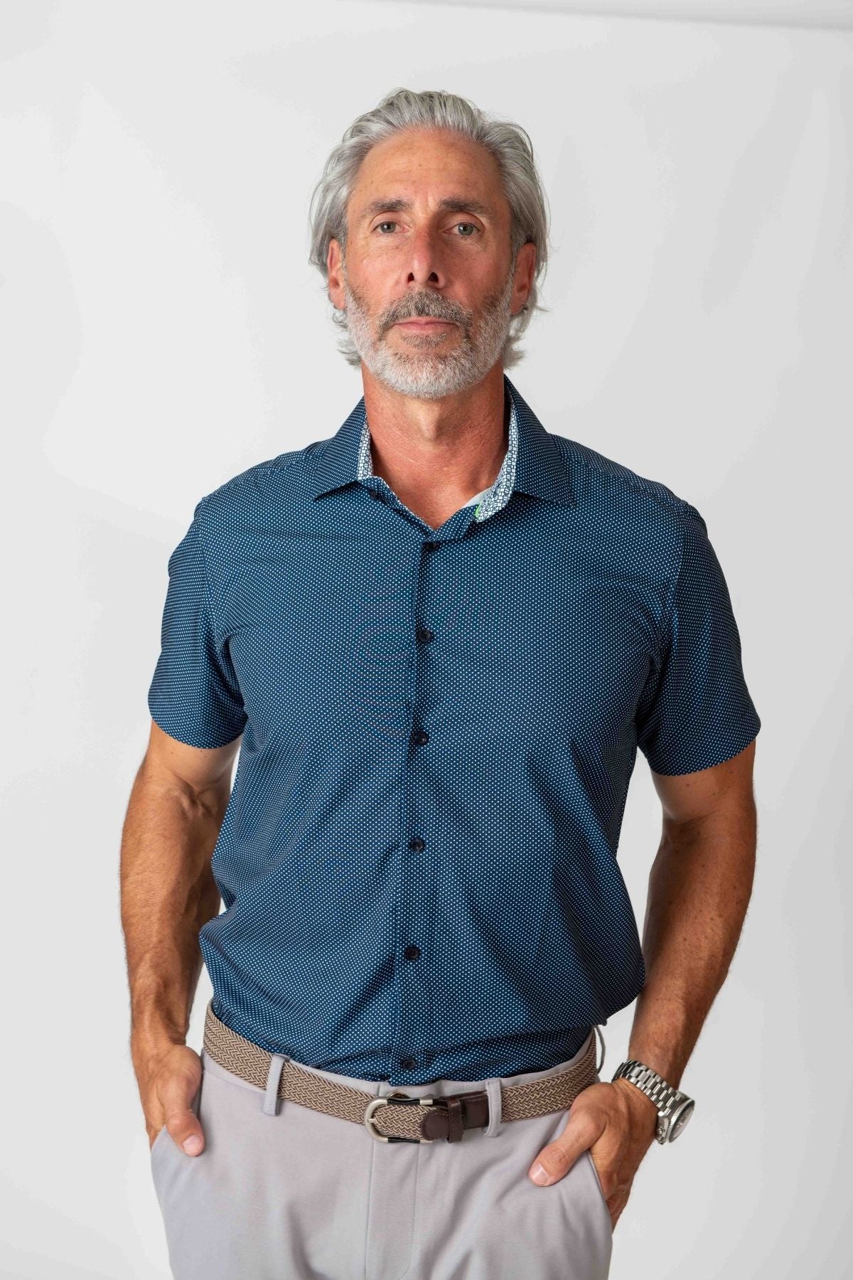 Men's Slim Fit Performance Stretch Short Sleeve Navy