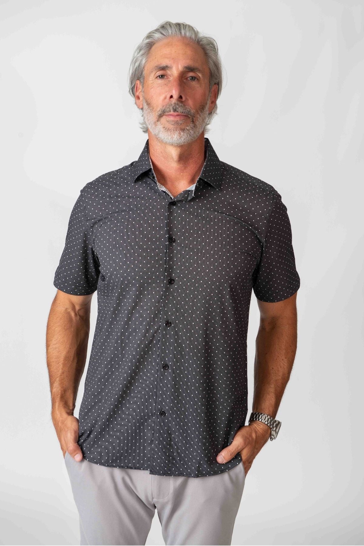 Men's Black Slim Fit Performance Stretch Short Sleeve