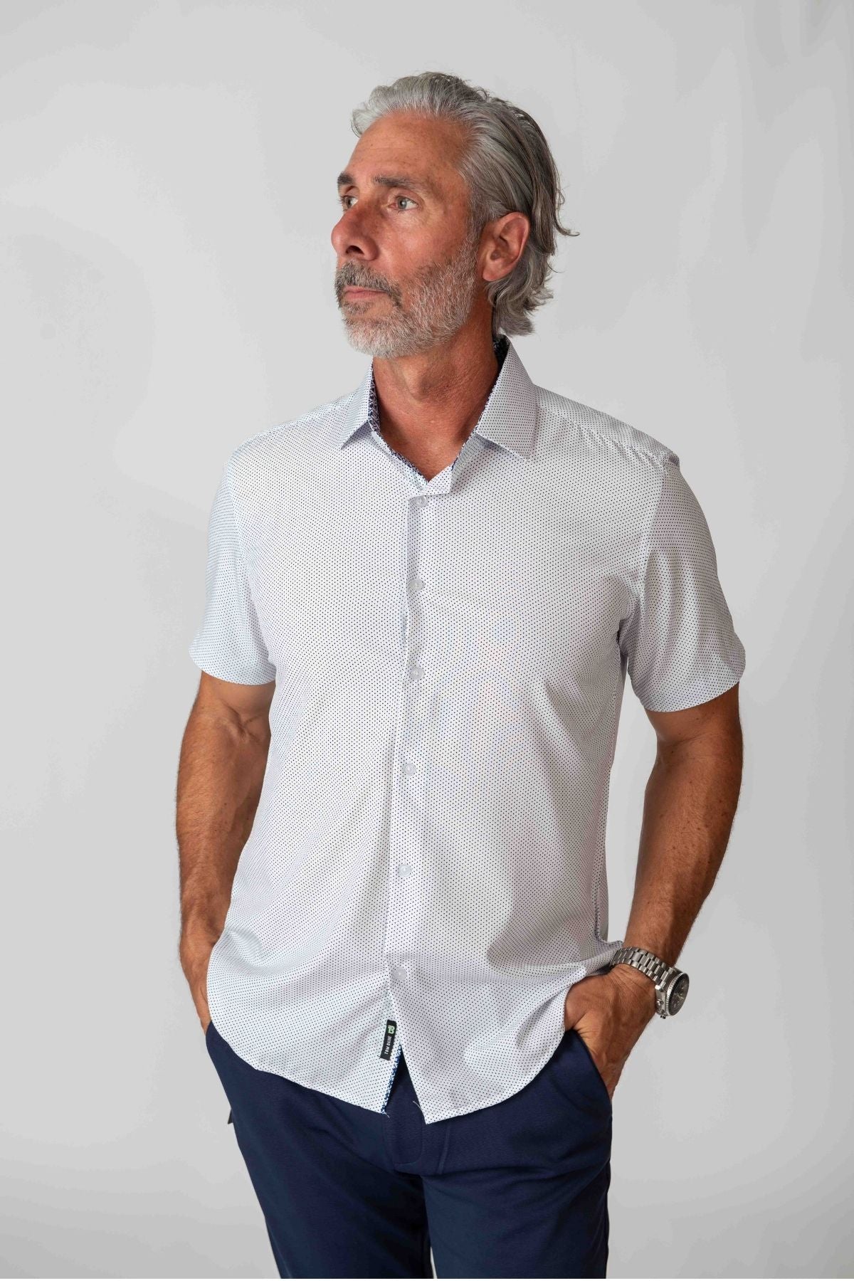 Men's Geometric Slim Fit Performance Short Sleeve Black White