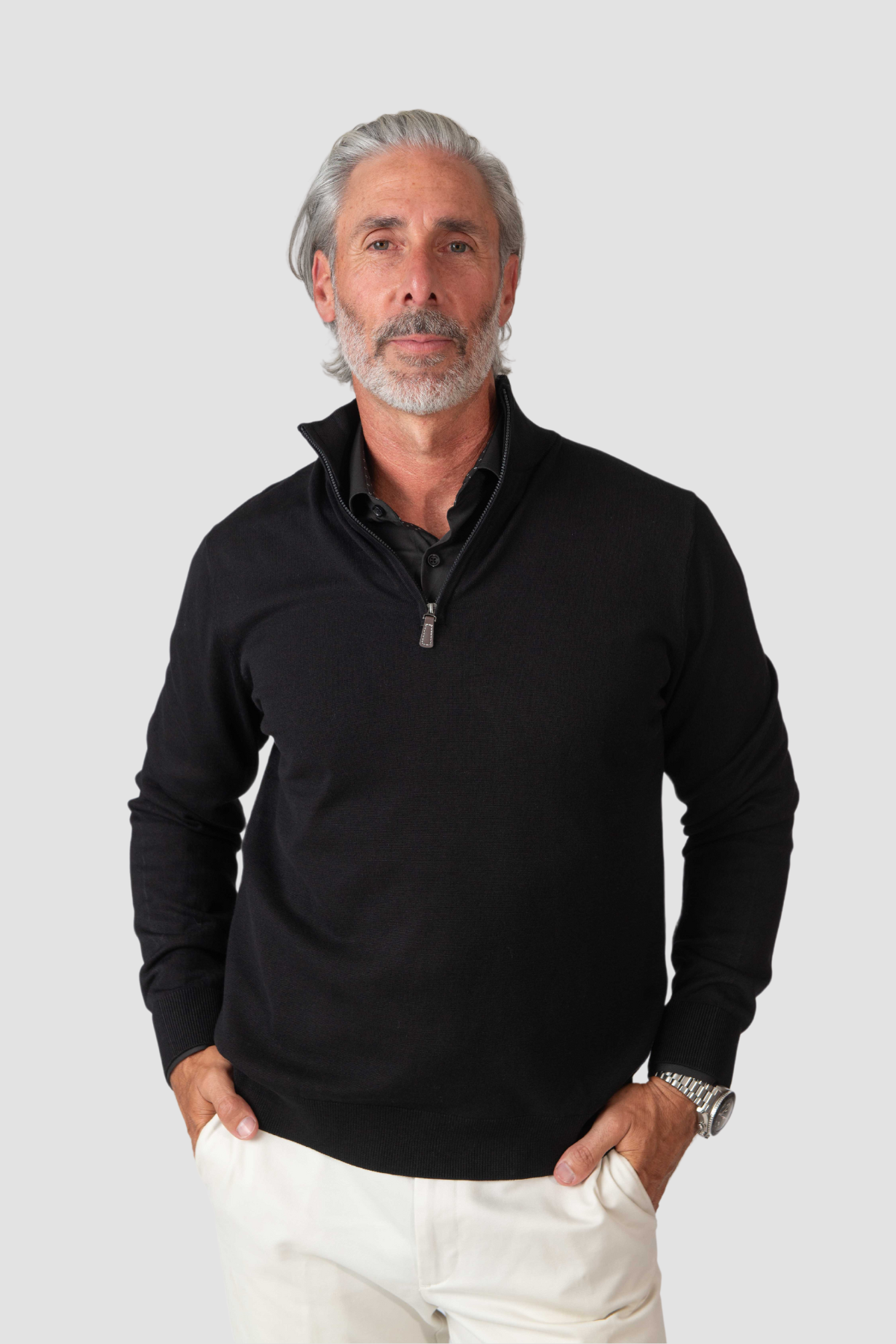 Cashmere Feel 1/4 Zip Sweater (Black)