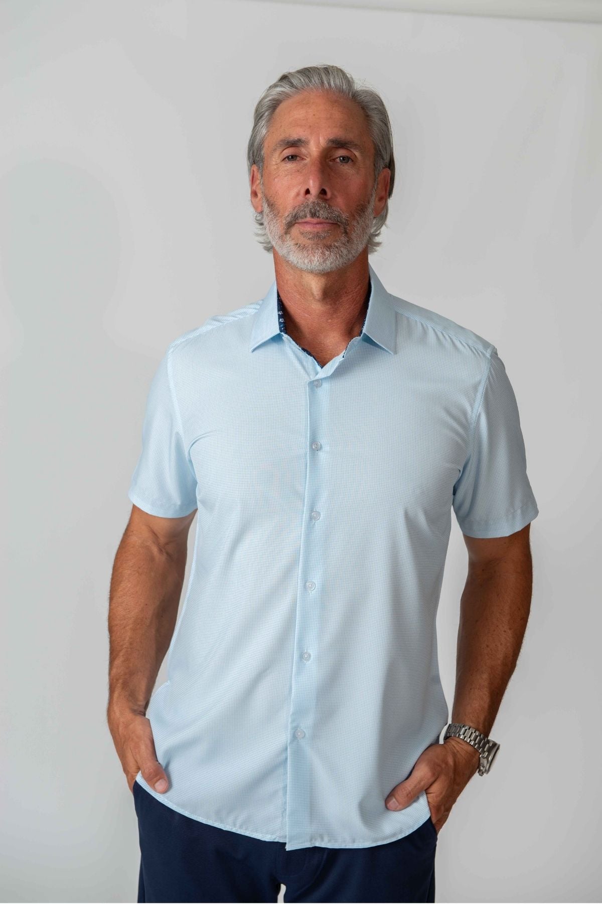 Men's Slim Fit Performance Stretch Short Sleeve Sky Blue