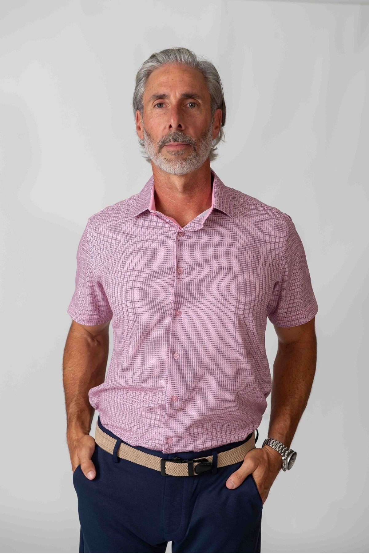 Men's Geometric Slim Fit Performance Short Sleeve Pink