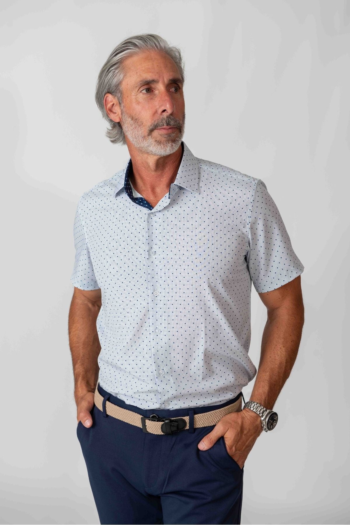 Men's Slim Fit Performance Stretch Short Sleeve Light Blue