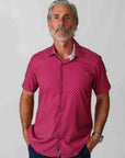 Men's Slim Fit Performance Stretch Burgundy Short Sleeve