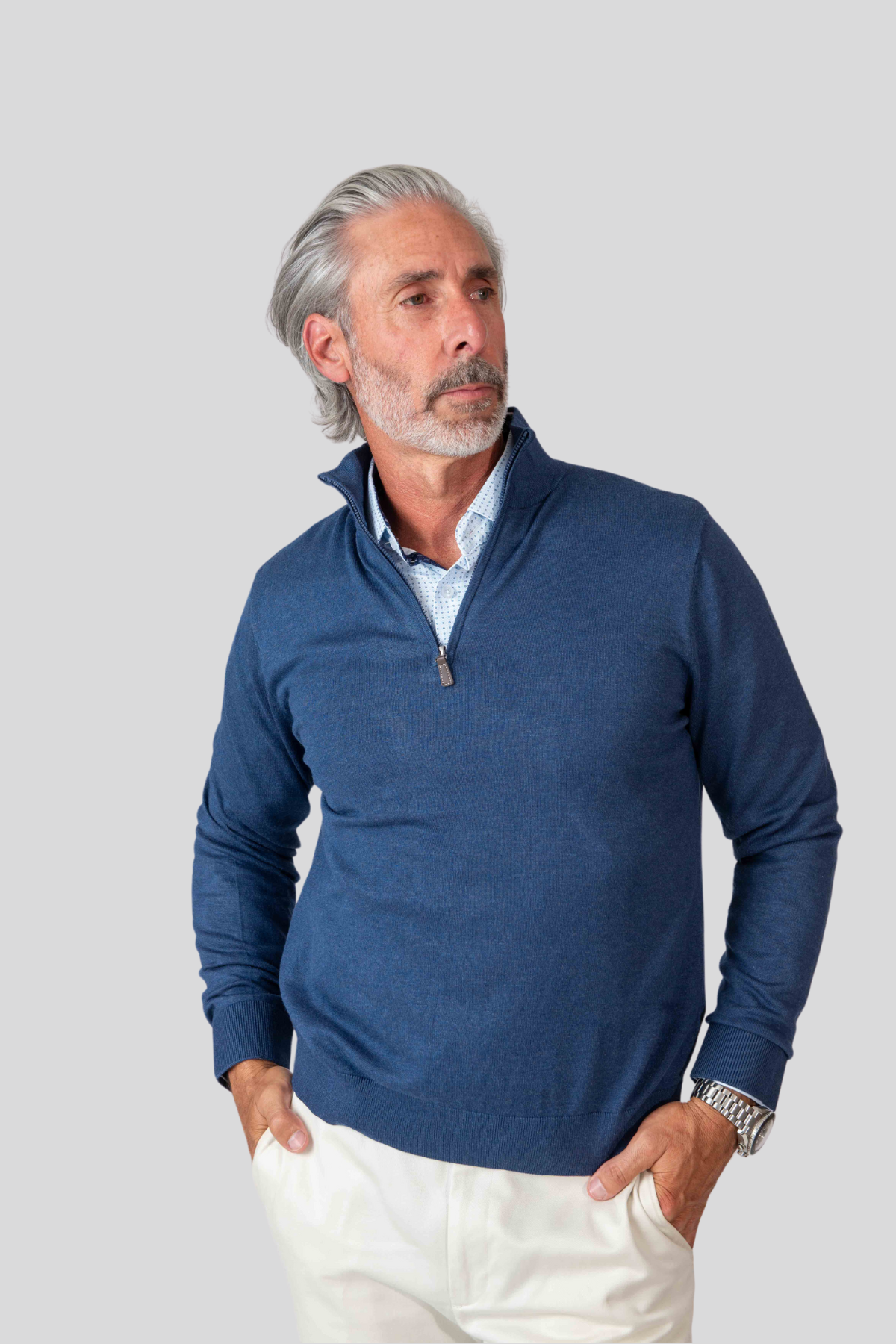 Cashmere Feel 1/4 Zip Sweater(Royal)