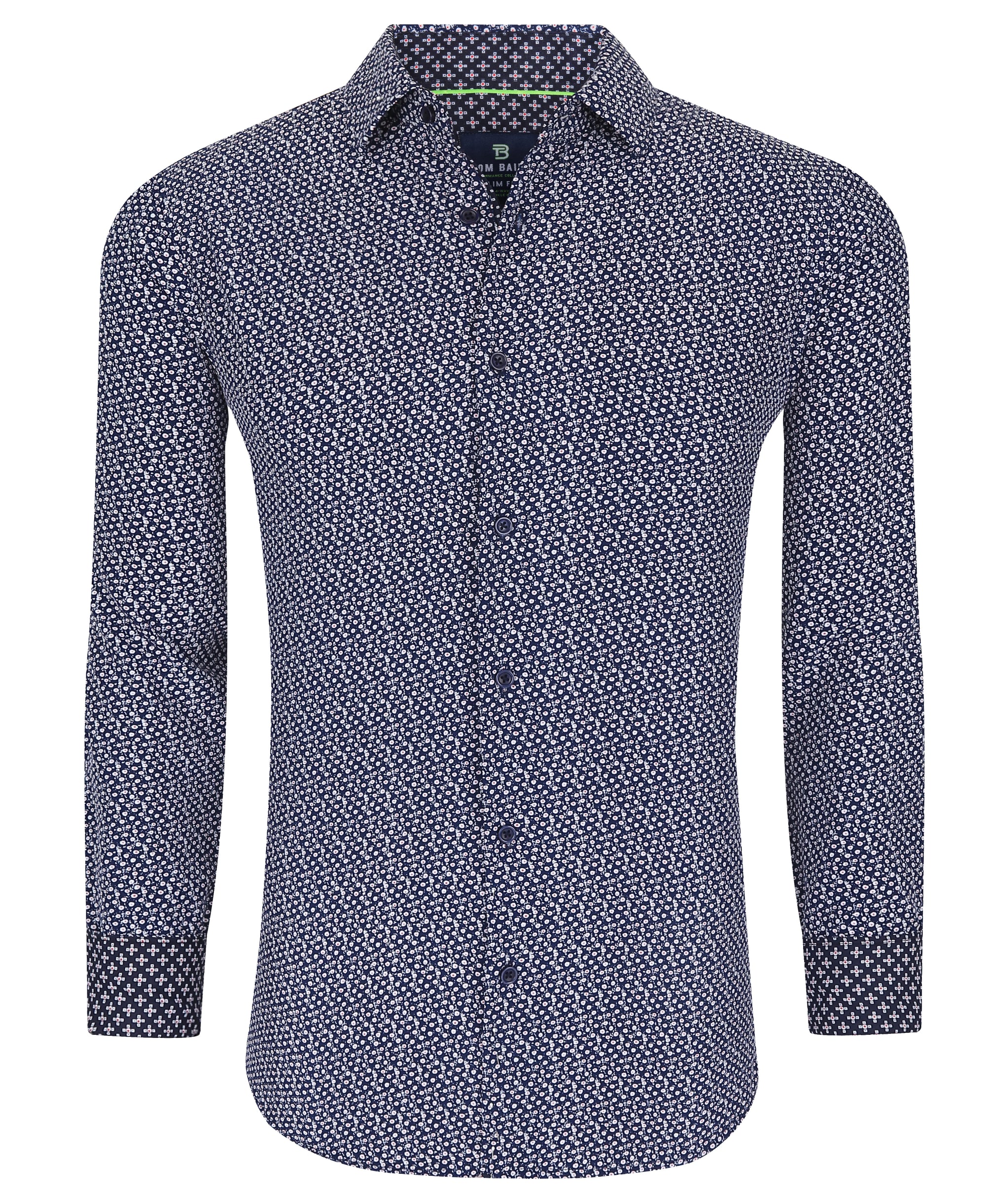Men's Geometric Slim Fit Performance Long Sleeve Shirt Navy Dots