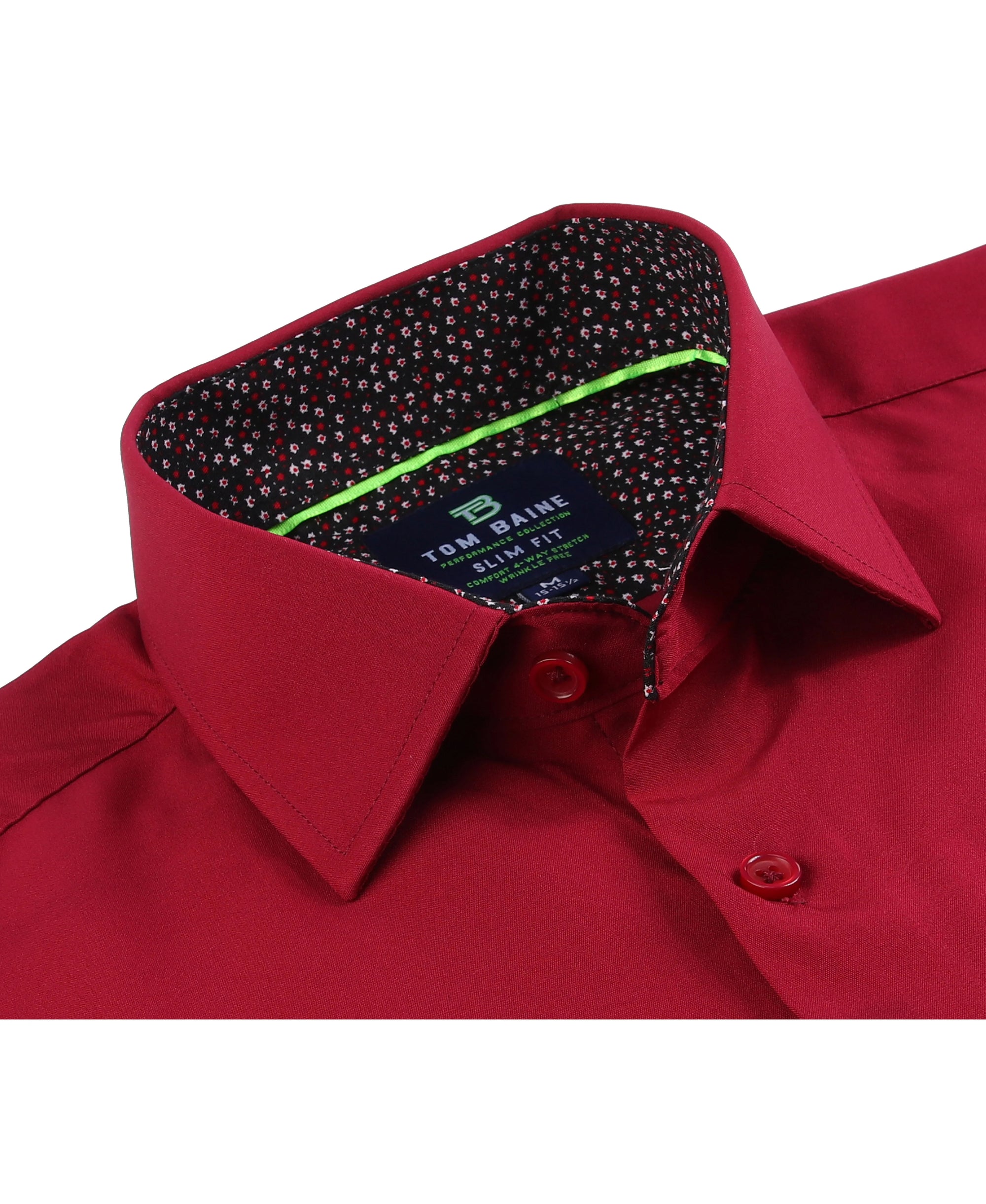 Men's Slim Fit Performance Long Sleeve Solid Shirt Burgundy