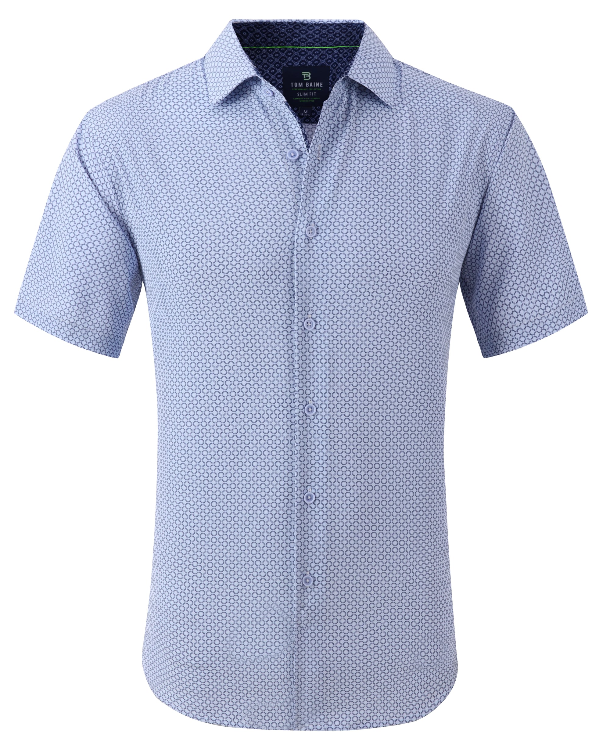 Men's Geometric Slim Fit Performance Short Sleeve Light Blue
