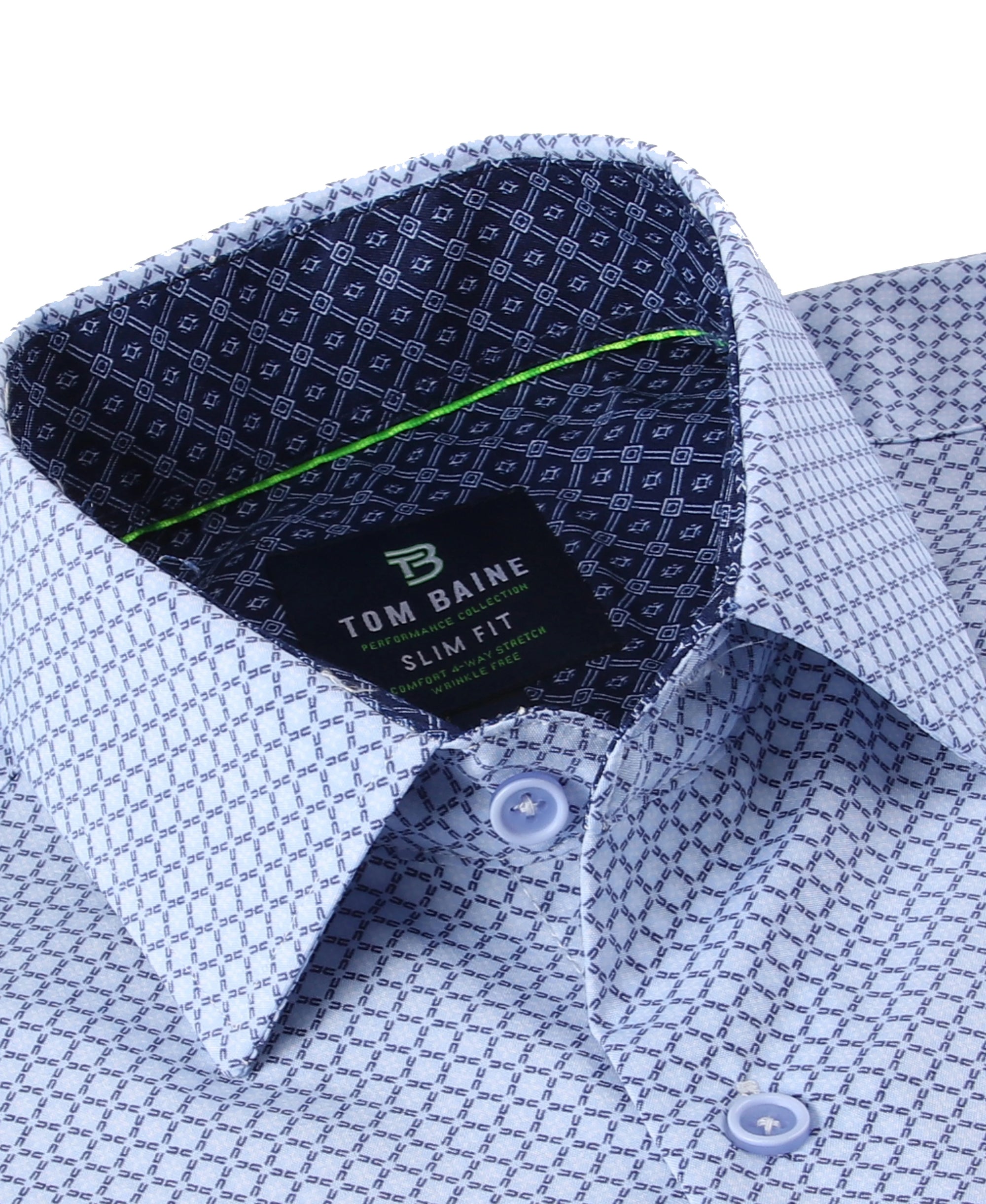 Men's Geometric Slim Fit Performance Short Sleeve Light Blue