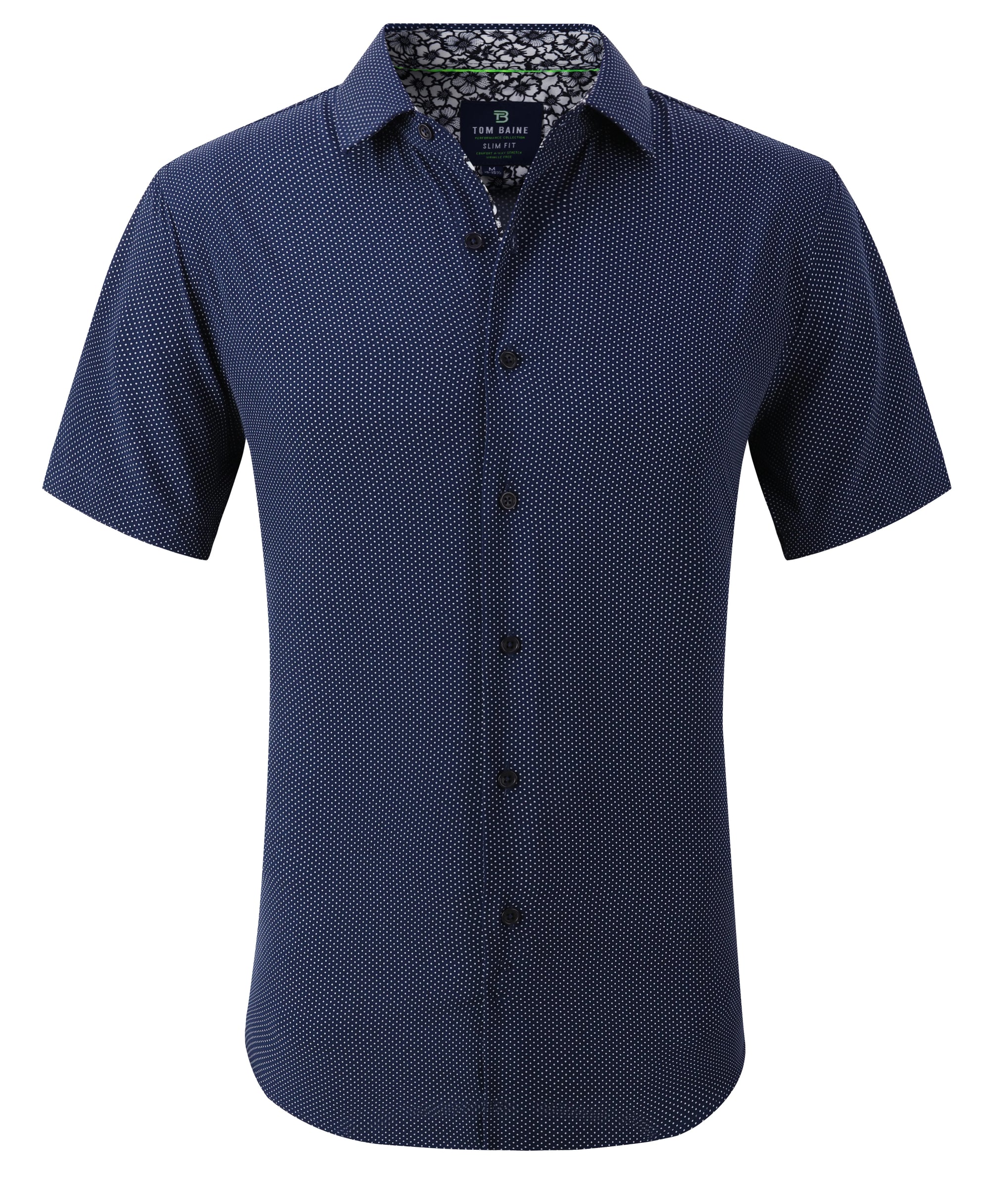 Men's Geometric Slim Fit Performance Short Sleeve Dots Navy
