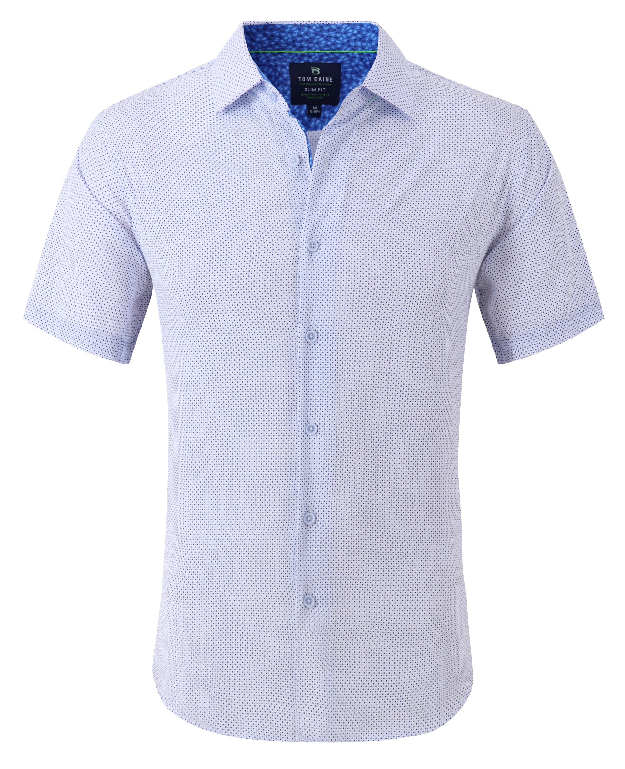 Men's Geometric Slim Fit Performance Short Sleeve Dots White