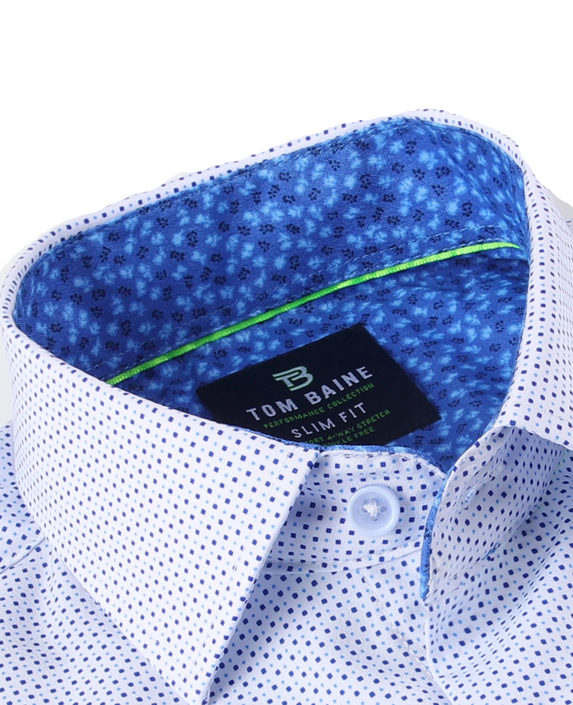 Men's Geometric Slim Fit Performance Short Sleeve Dots White