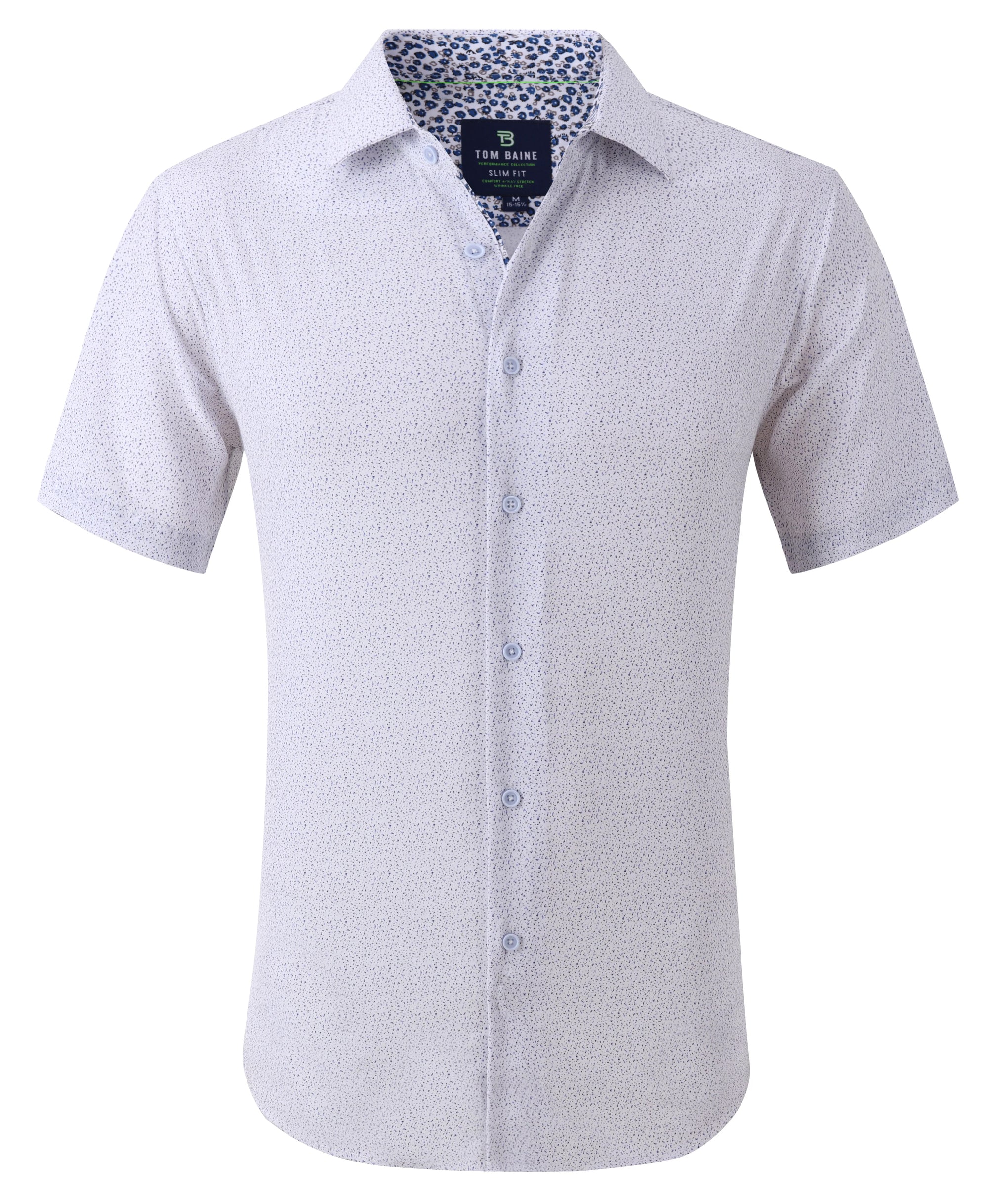 Men's Geometric Slim Fit Performance White Short Sleeve