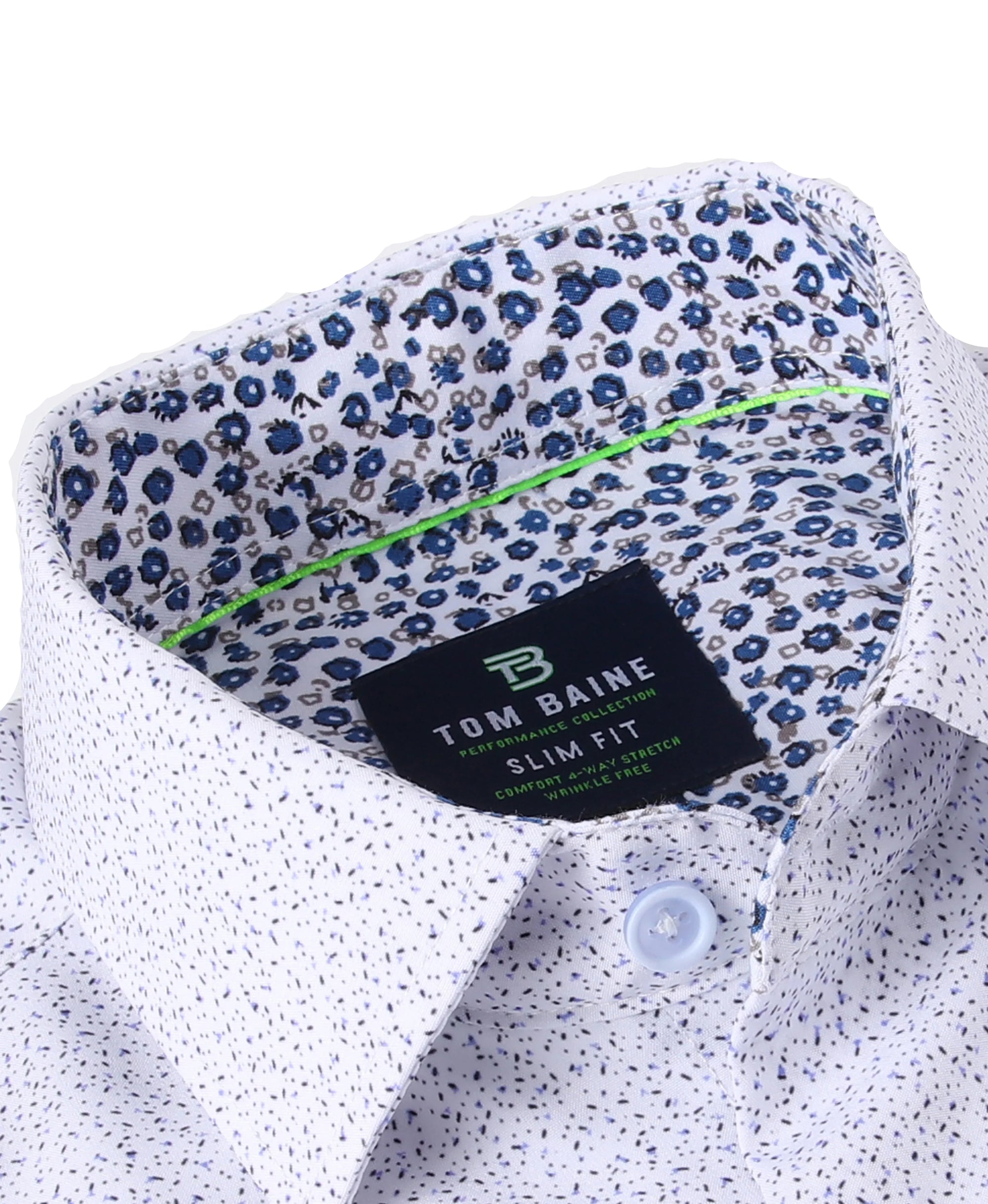 Men's Geometric Slim Fit Performance White Short Sleeve