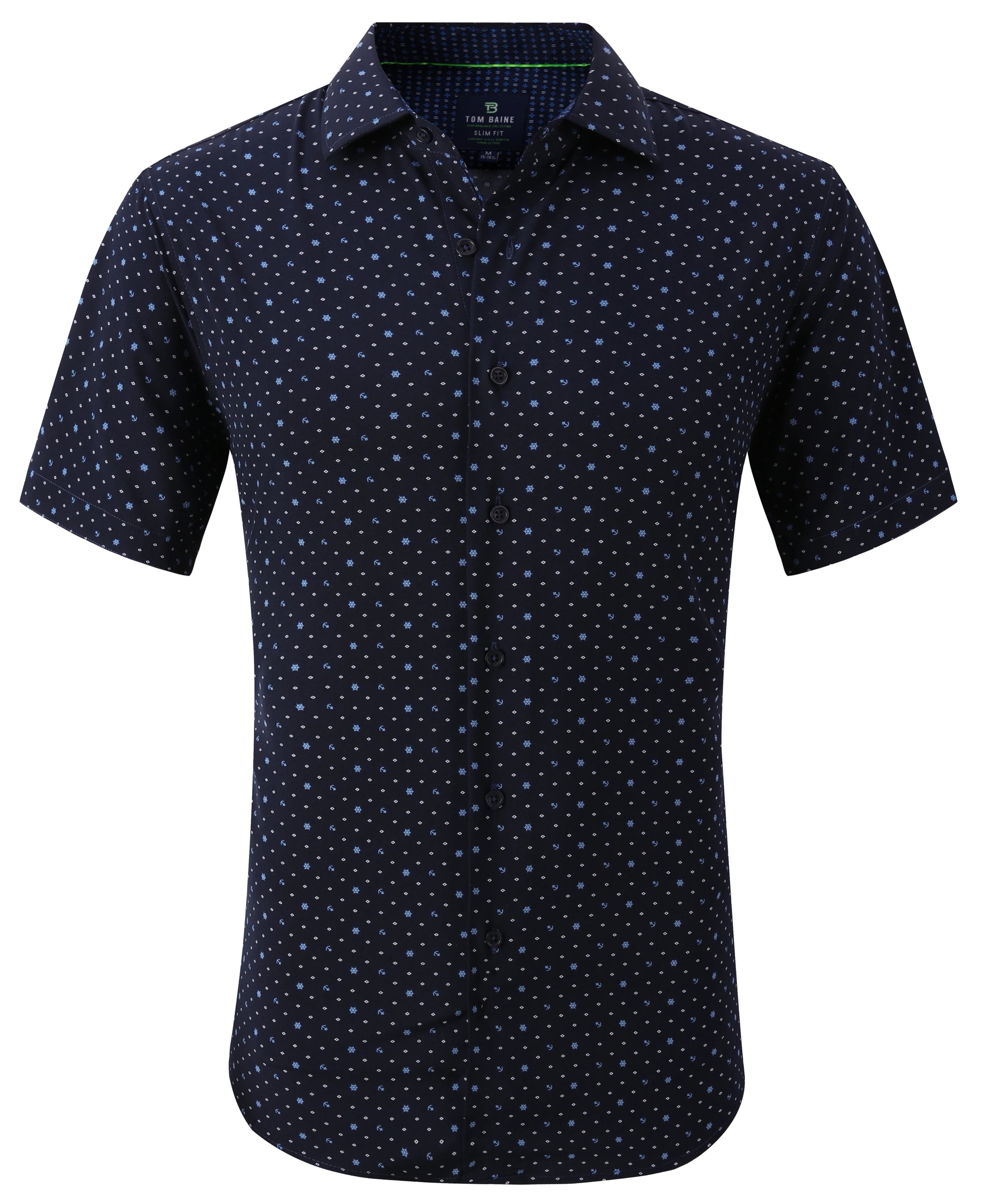 Men's Geometric Slim Fit Performance Short Sleeve Navy Blue