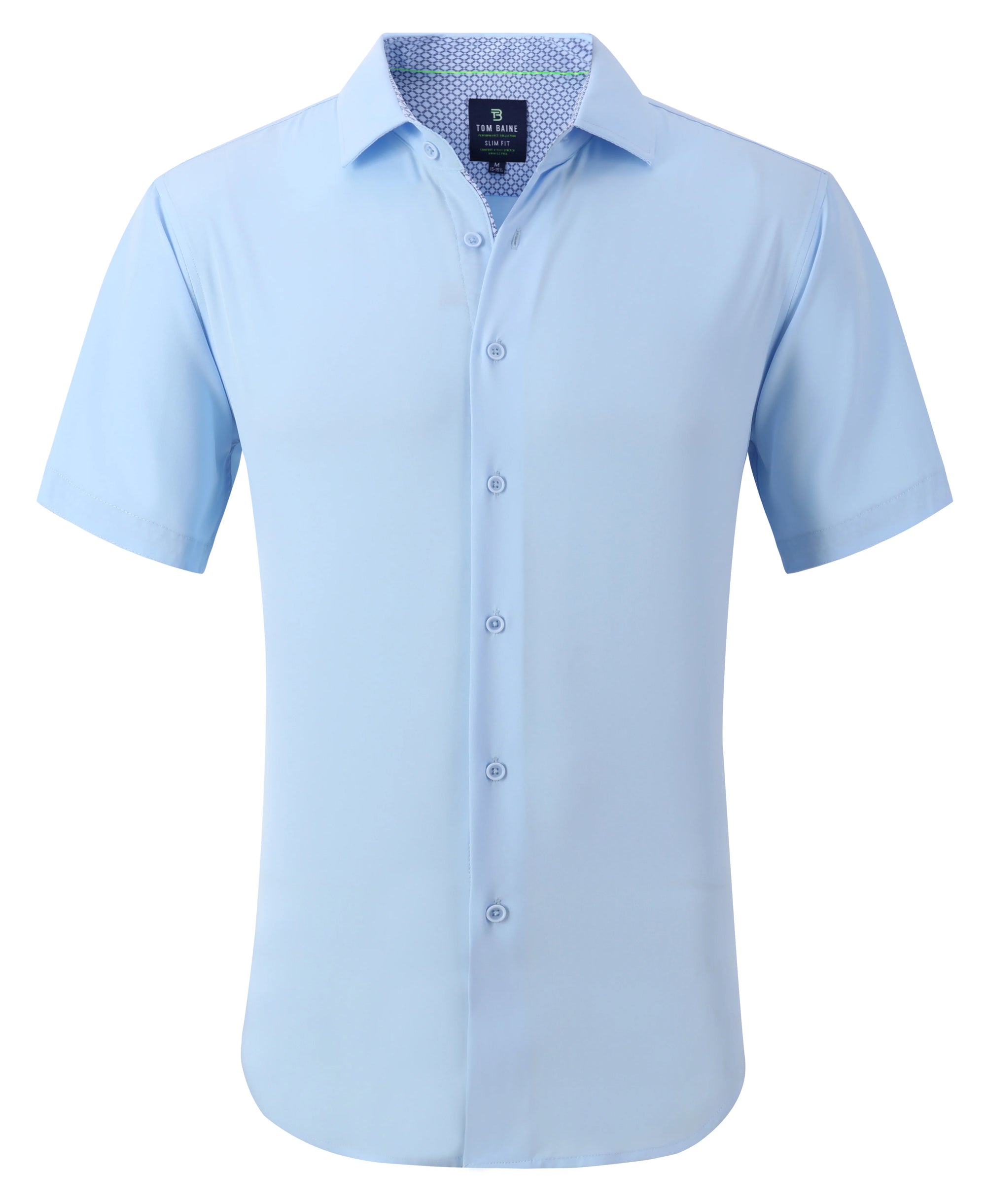 Men's Slim Fit Performance Short Sleeve Solid Shirt Sky Blue