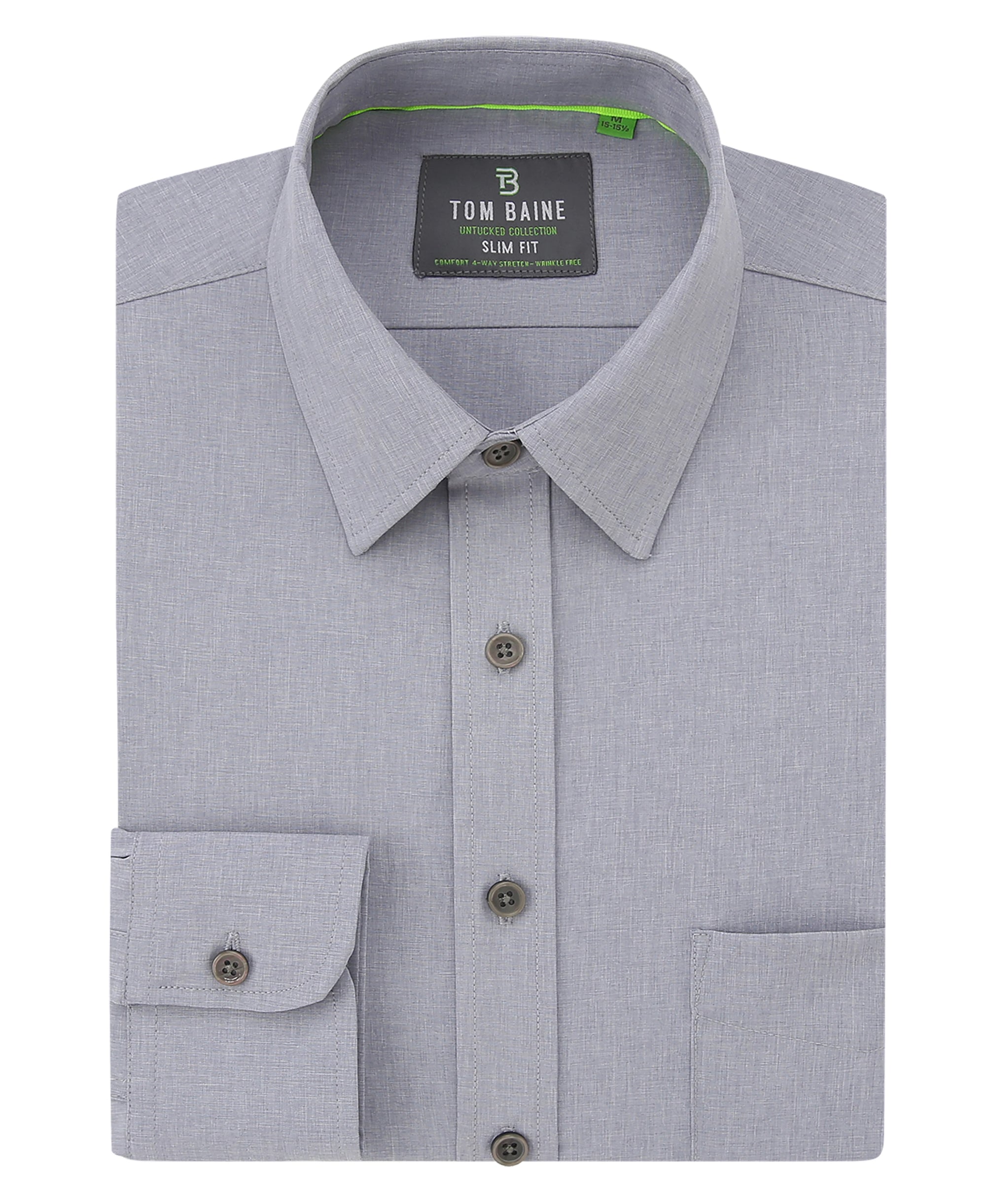 Men's Slim Fit Performance Long Sleeve Solid Shirt Silver