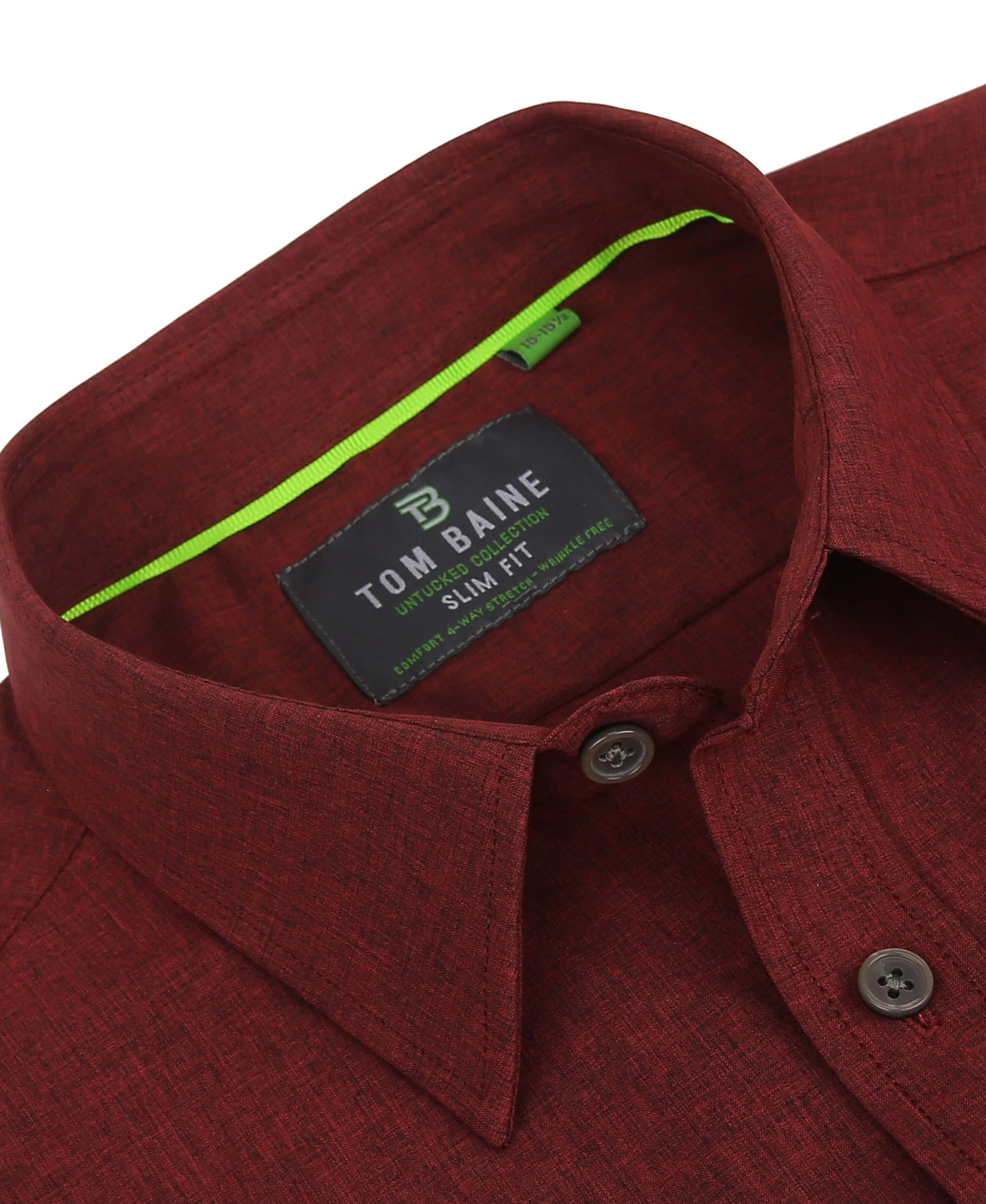 Men's Slim Fit Performance Long Sleeve Chambray Burgundy Solid Shirt