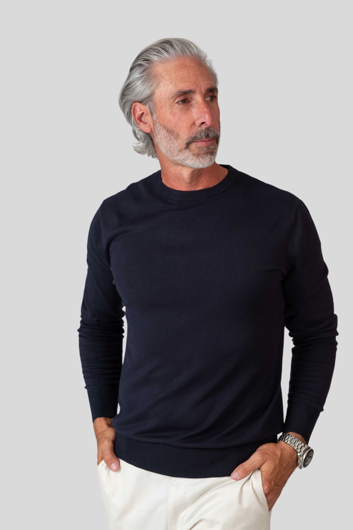 Cashmere Feel Crewneck Sweater (Navy)