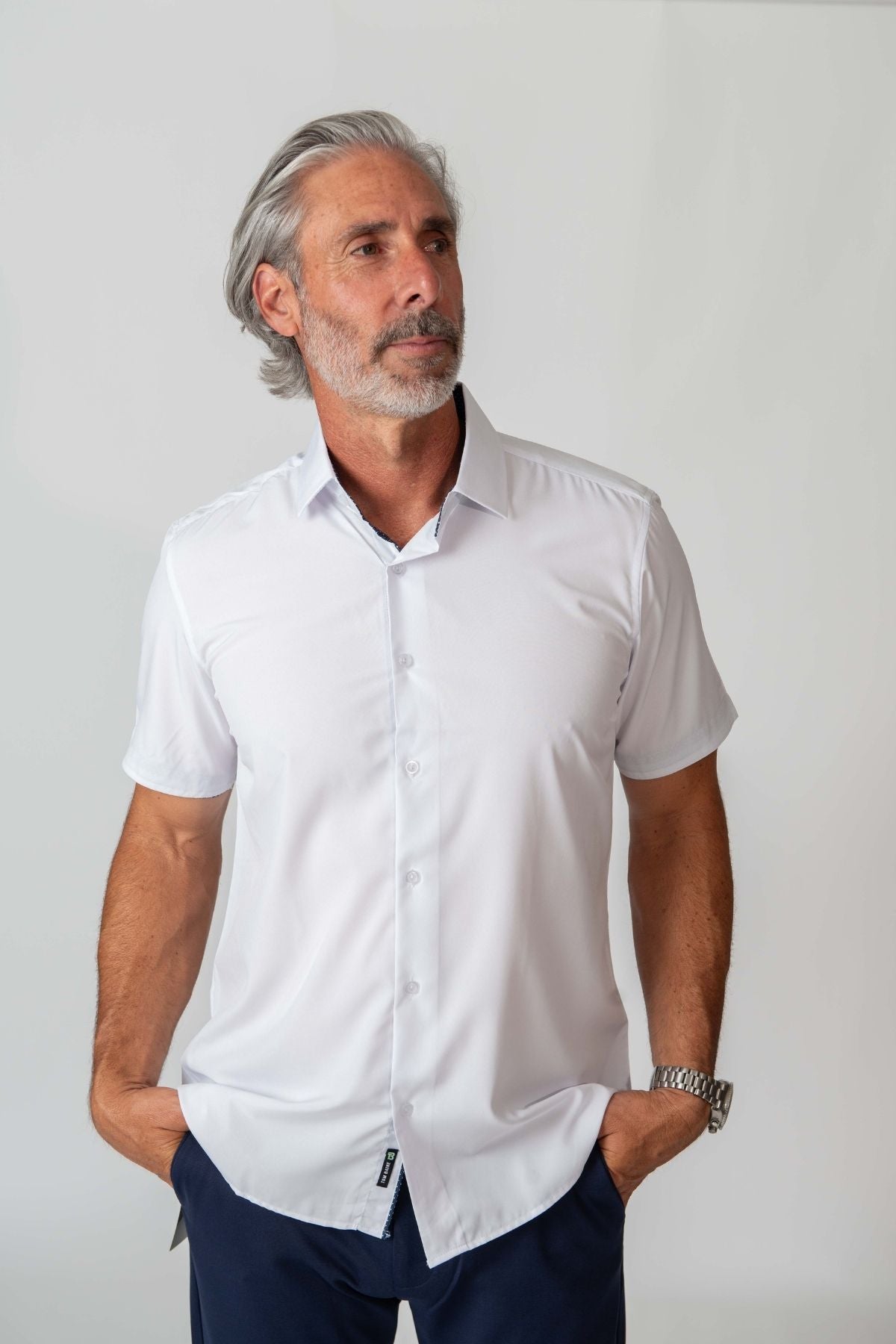 Men's Slim Fit Performance Short Sleeve Solid Shirt White