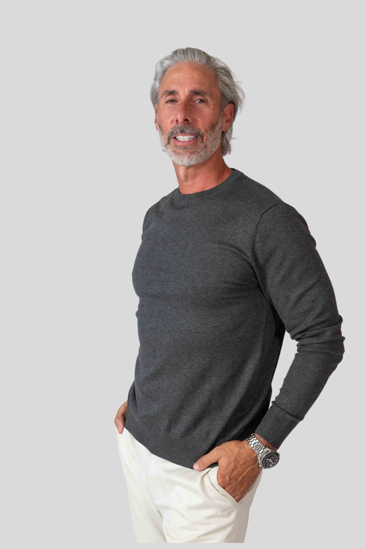 Cashmere Feel Crewneck Sweater(Charcoal)