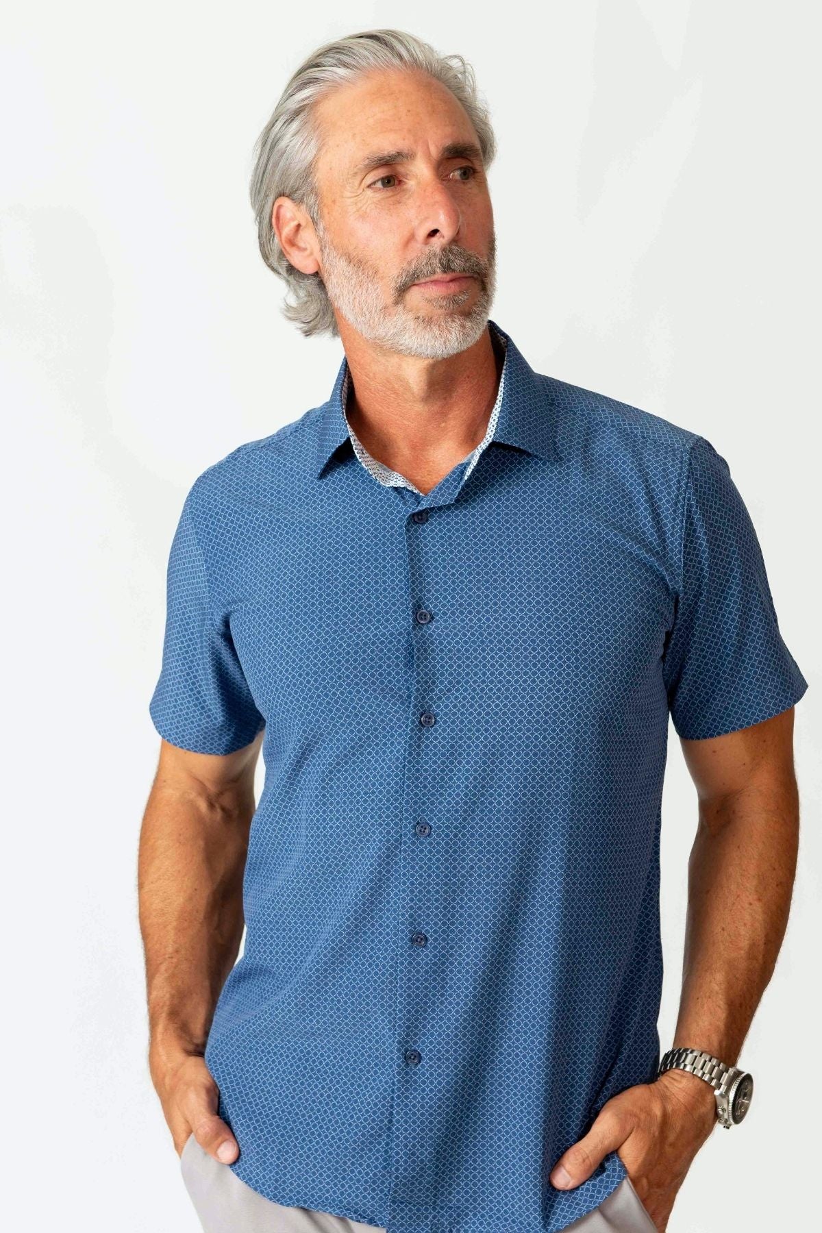 Men's Slim Fit Performance Stretch Short Sleeve Denim