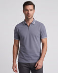 Pique Performace Zip-Up Polo - Slate Blue