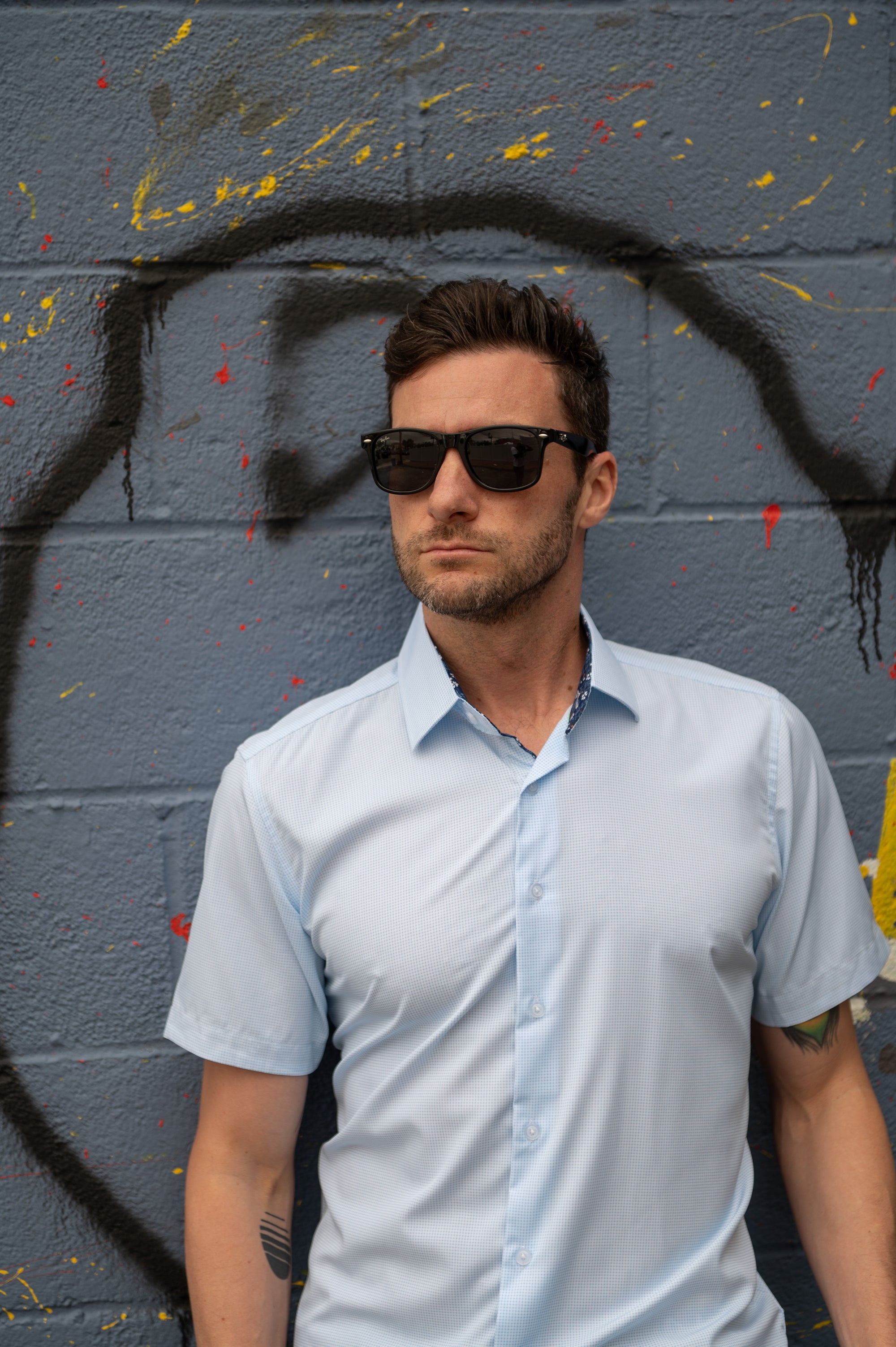 Men's Slim Fit Performance Stretch Short Sleeve Sky Blue