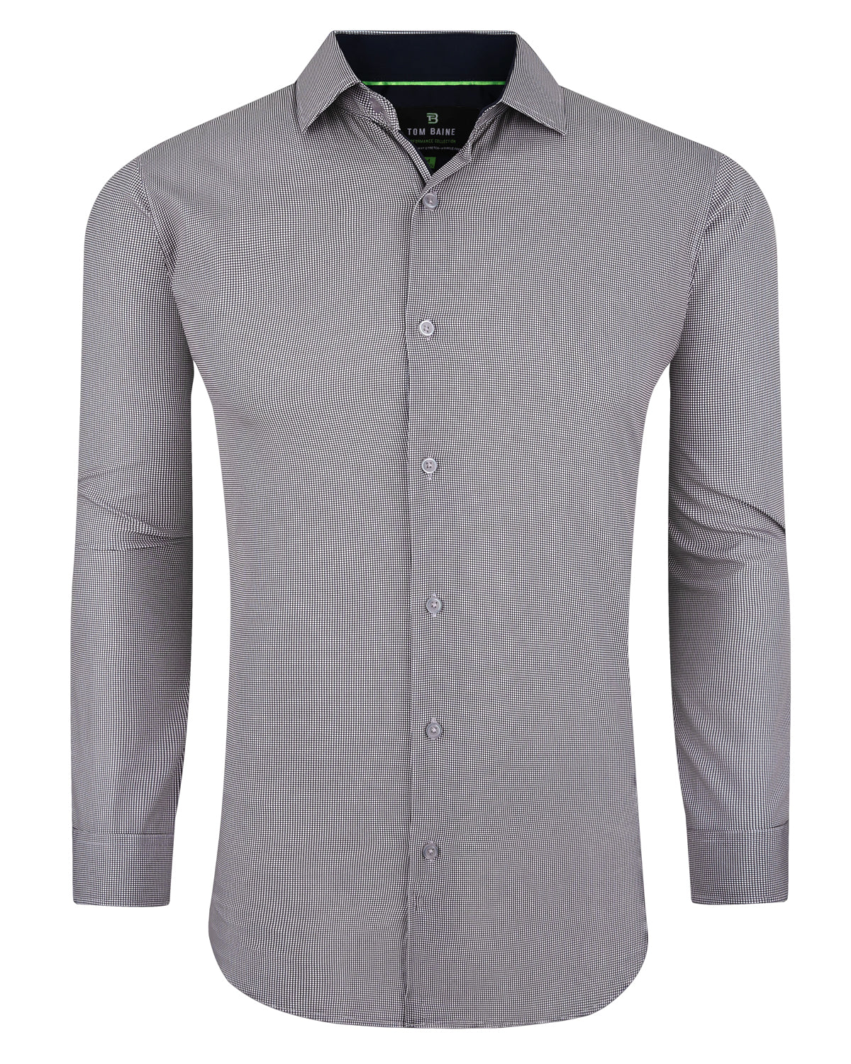 Men's Slim Fit Performance Long Sleeve Mini Plaid Shirt Black
