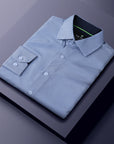 Men's Slim Fit Performance Long Sleeve Mini Plaid Shirt Light Blue