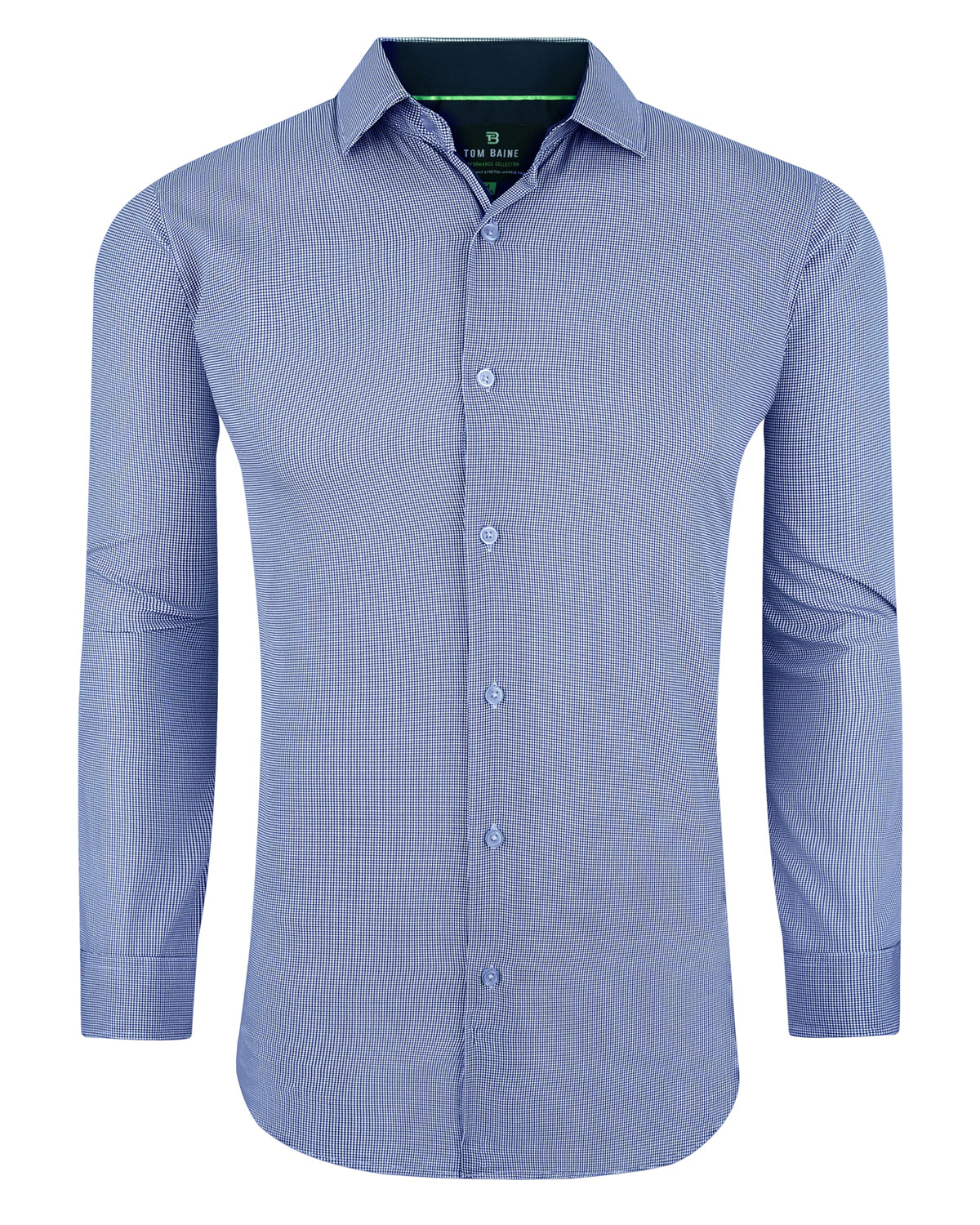 Men's Slim Fit Performance Long Sleeve Mini Plaid Shirt Light Blue