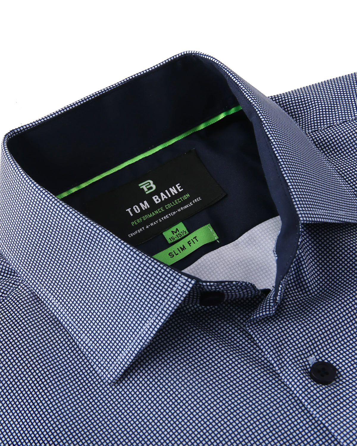 Men's Slim Fit Performance Long Sleeve Mini Plaid Shirt Navy