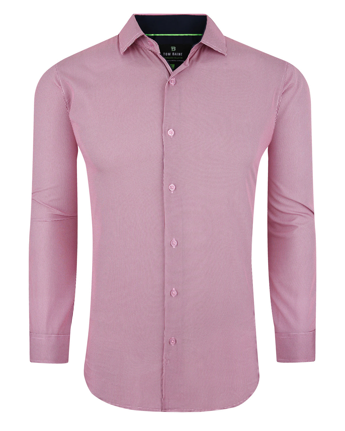 Men's Slim Fit Performance Long Sleeve Mini Plaid Shirt Red