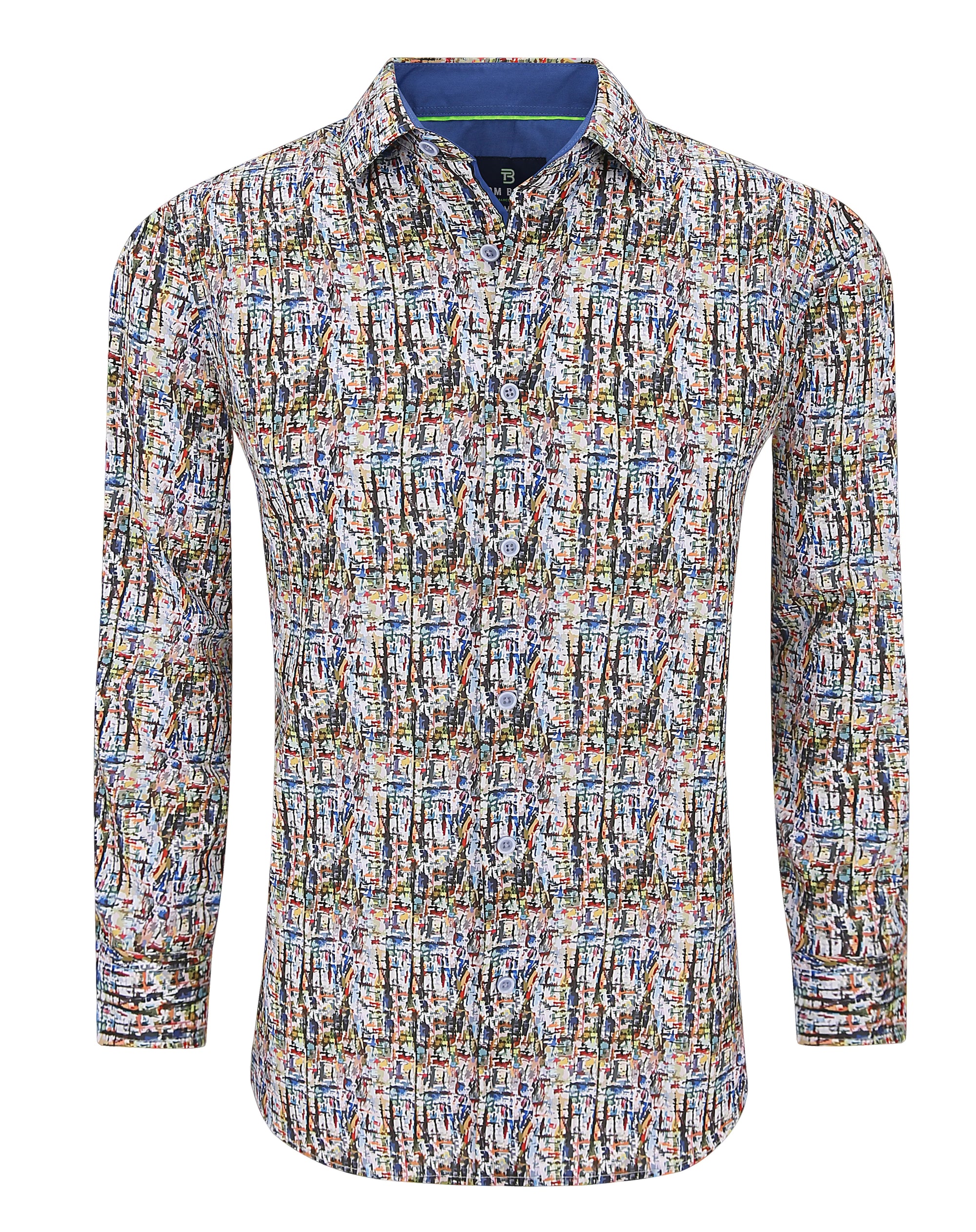 Men's Slim Fit Performance Long Sleeve Printed Shirt Multi