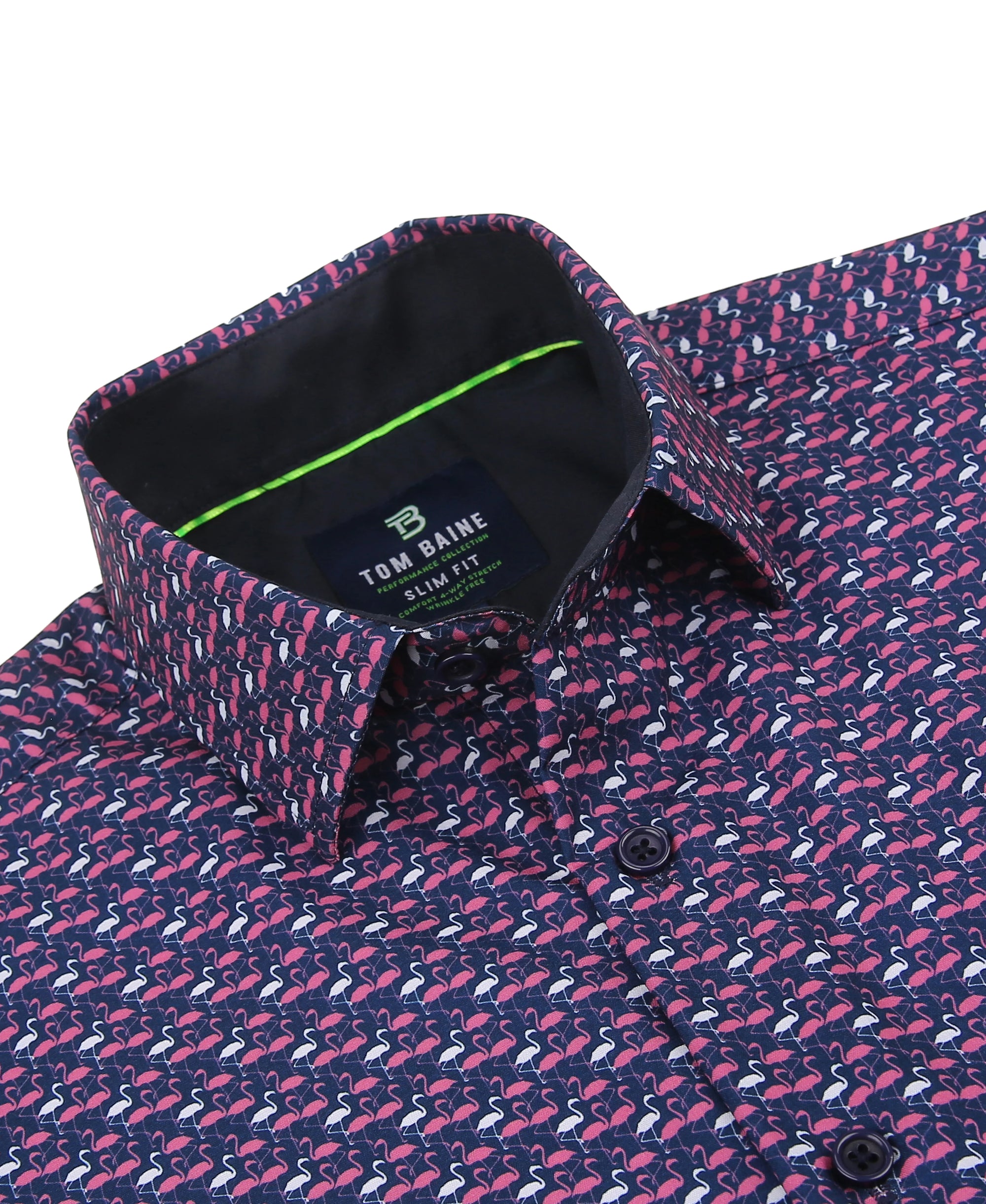 Men's Slim Fit Performance Long Sleeve Printed Shirt Pink Navy