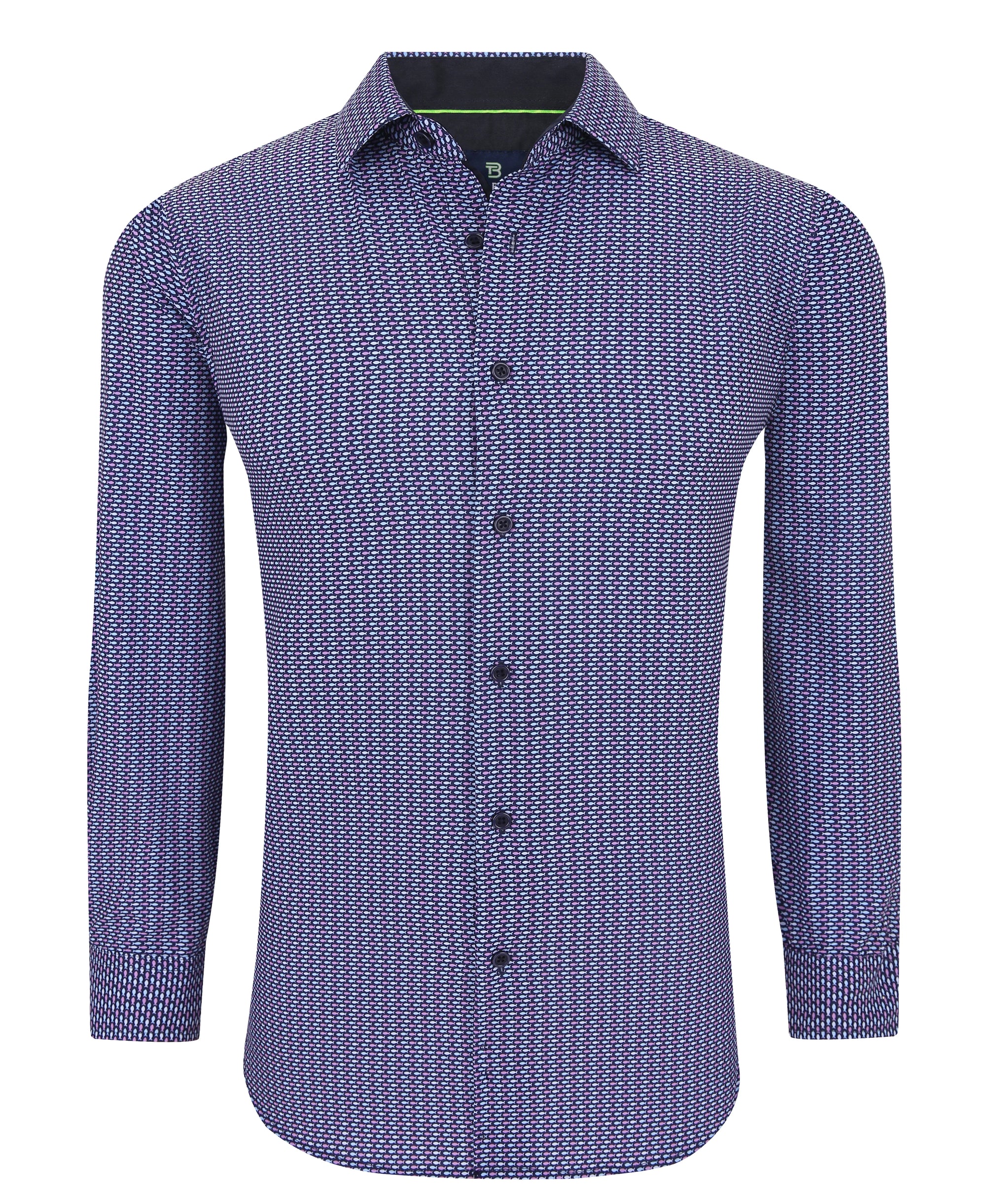 Men's Slim Fit Performance Long Sleeve Navy Printed Shirt