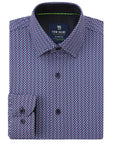 Men's Slim Fit Performance Long Sleeve Navy Printed Shirt