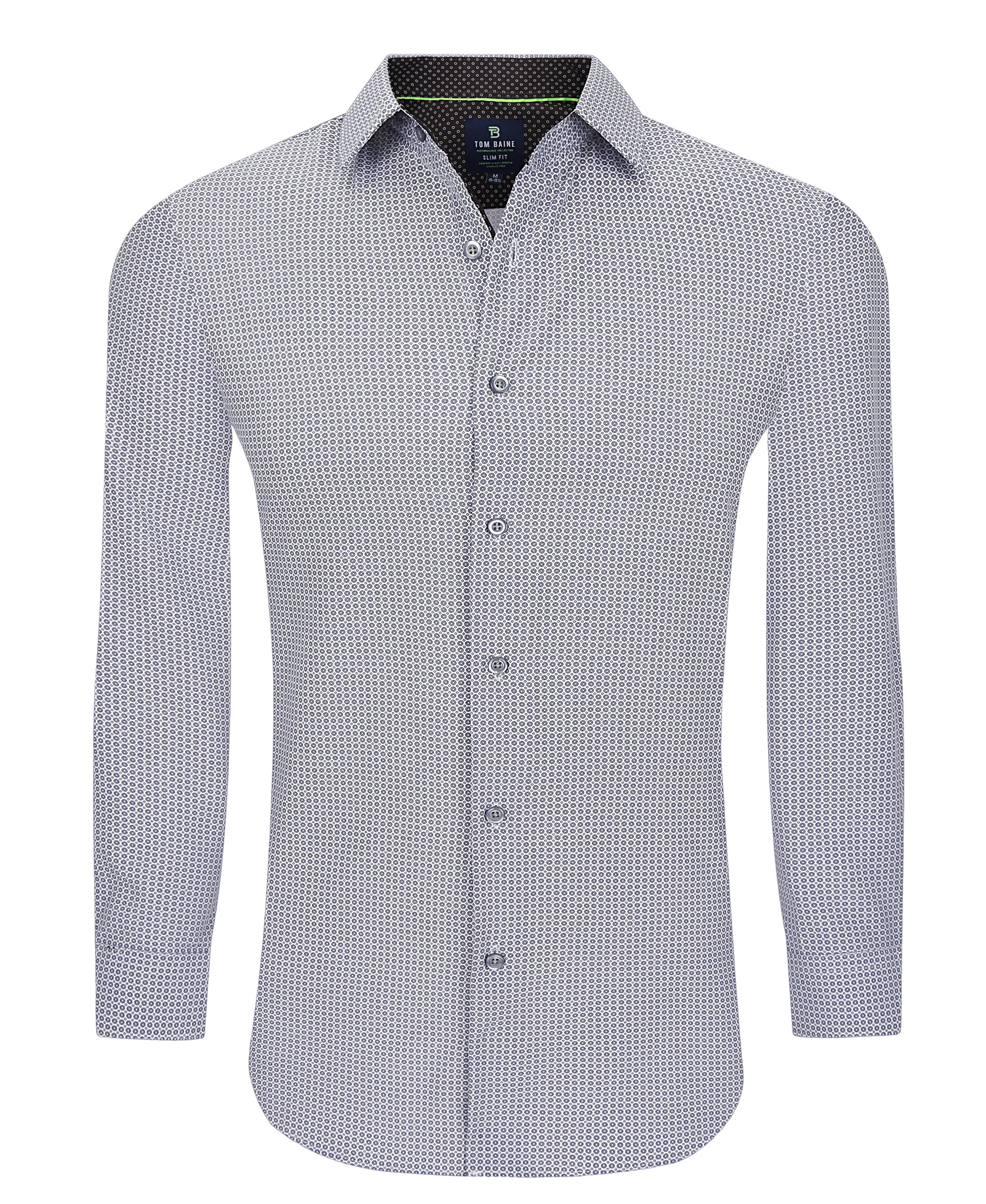Men's Slim Fit Performance Long Sleeve Printed Circles White